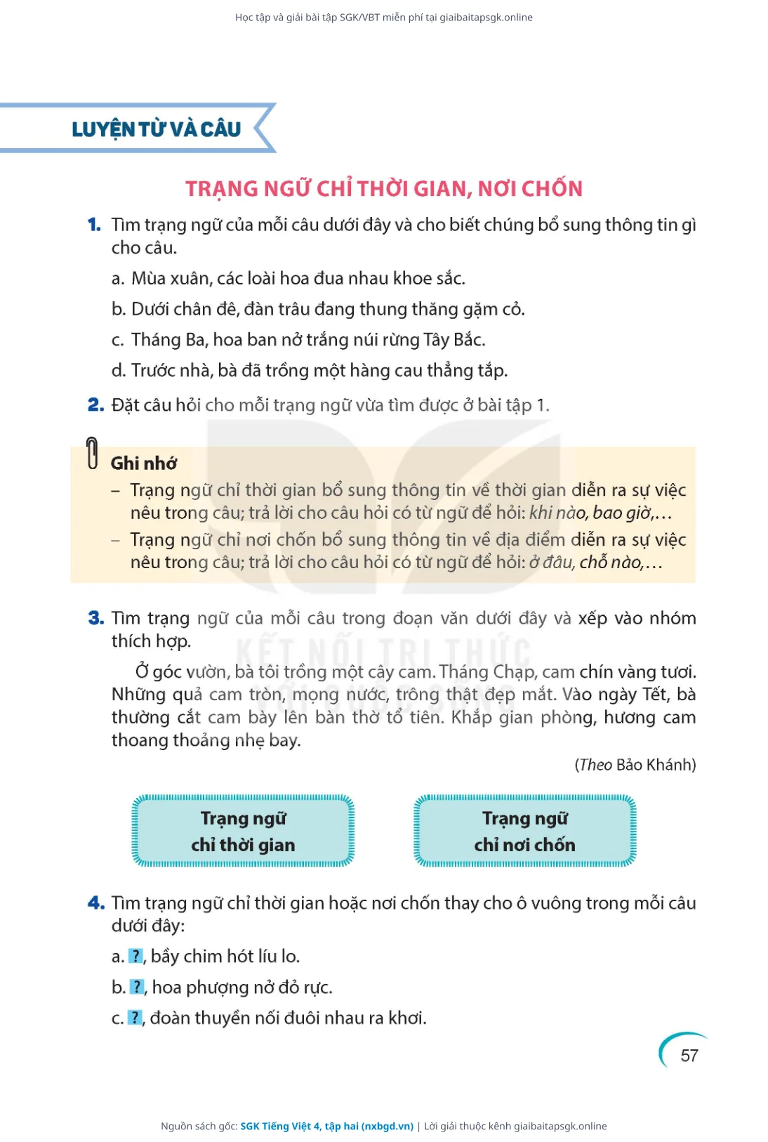 Trang 58 sách giáo khoa SGK Tiếng Việt 4, tập hai thu nhỏ