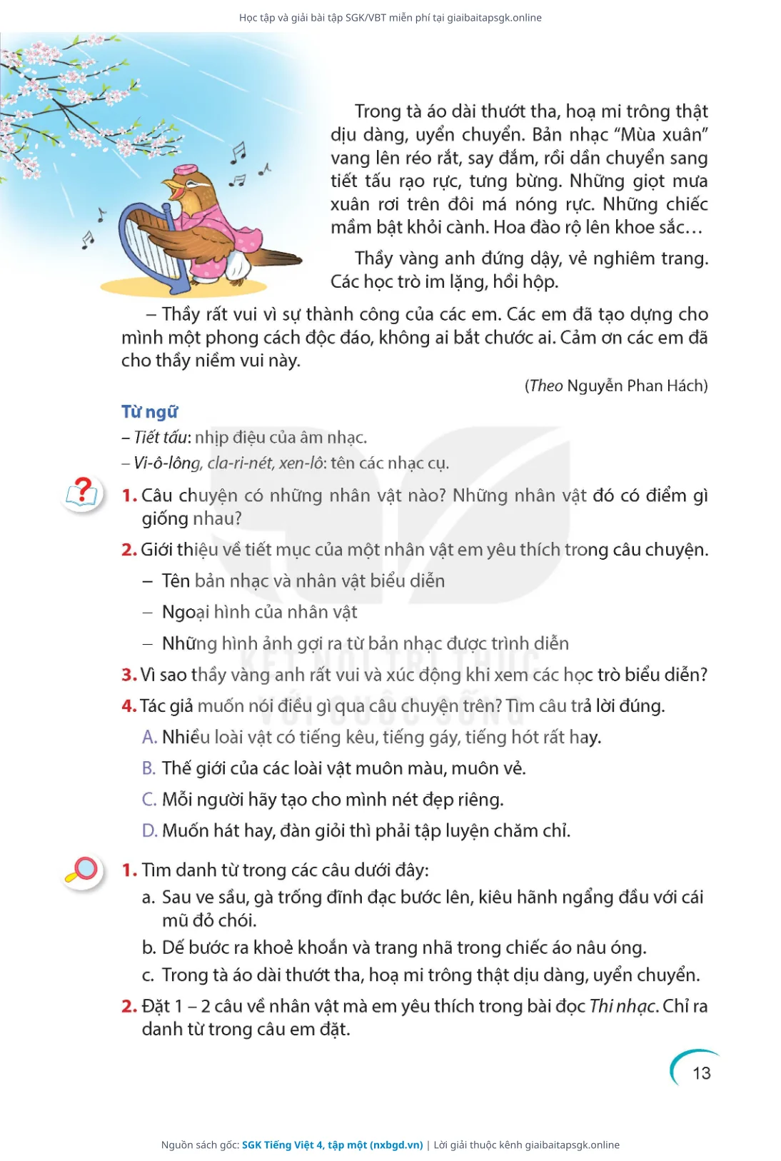 Trang 13 sách giáo khoa SGK Tiếng Việt 4, tập một thu nhỏ