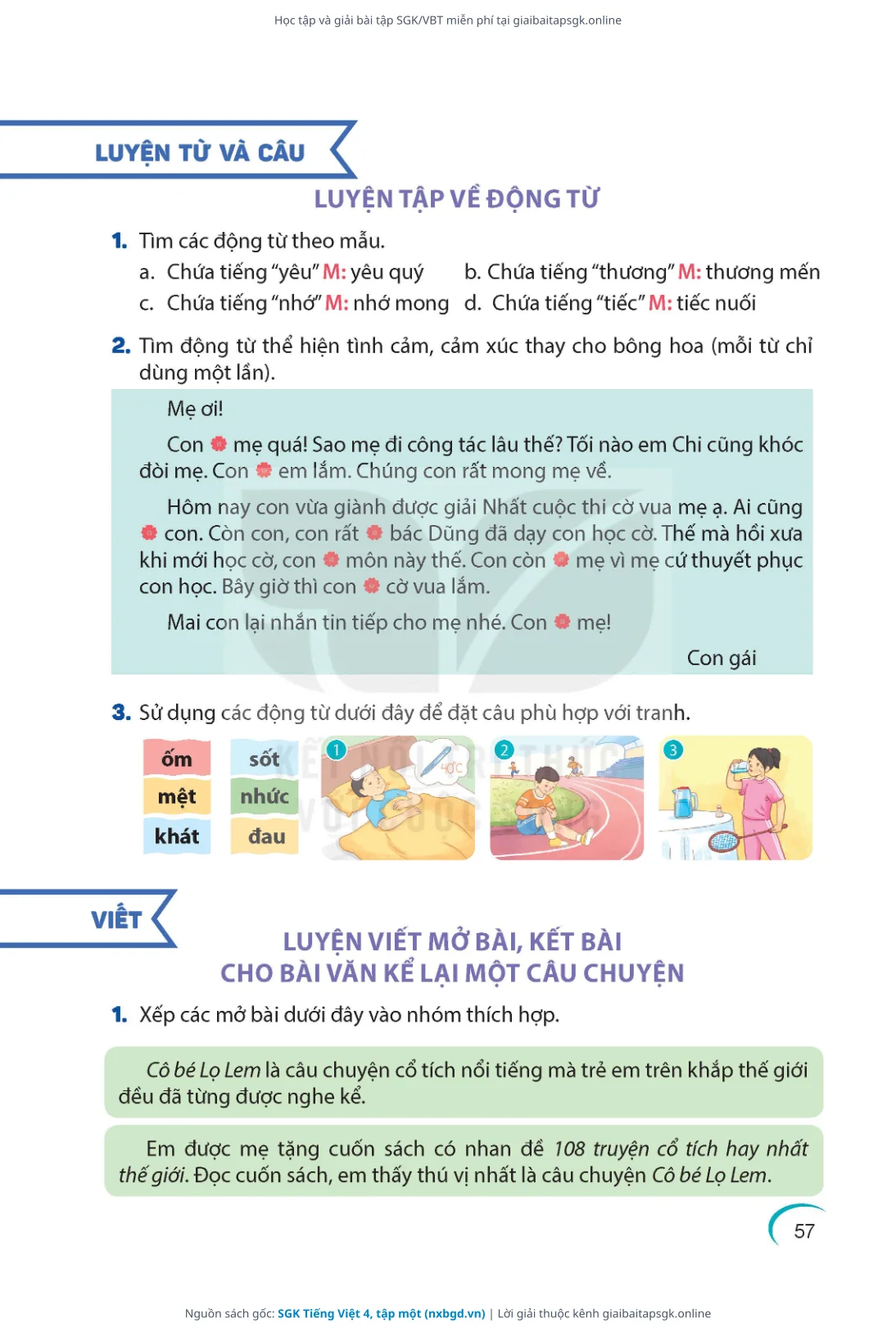 Trang 57 sách giáo khoa SGK Tiếng Việt 4, tập một thu nhỏ