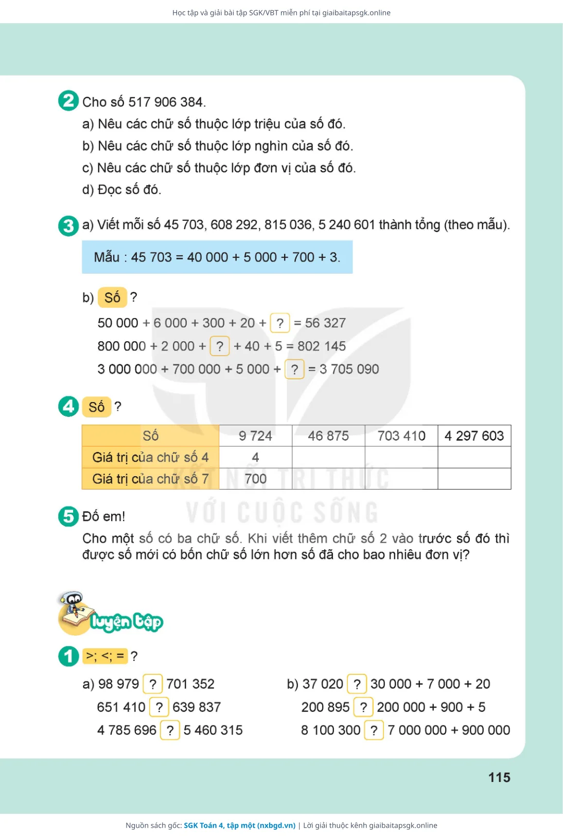 Trang 116 sách giáo khoa SGK Toán 4, tập một thu nhỏ