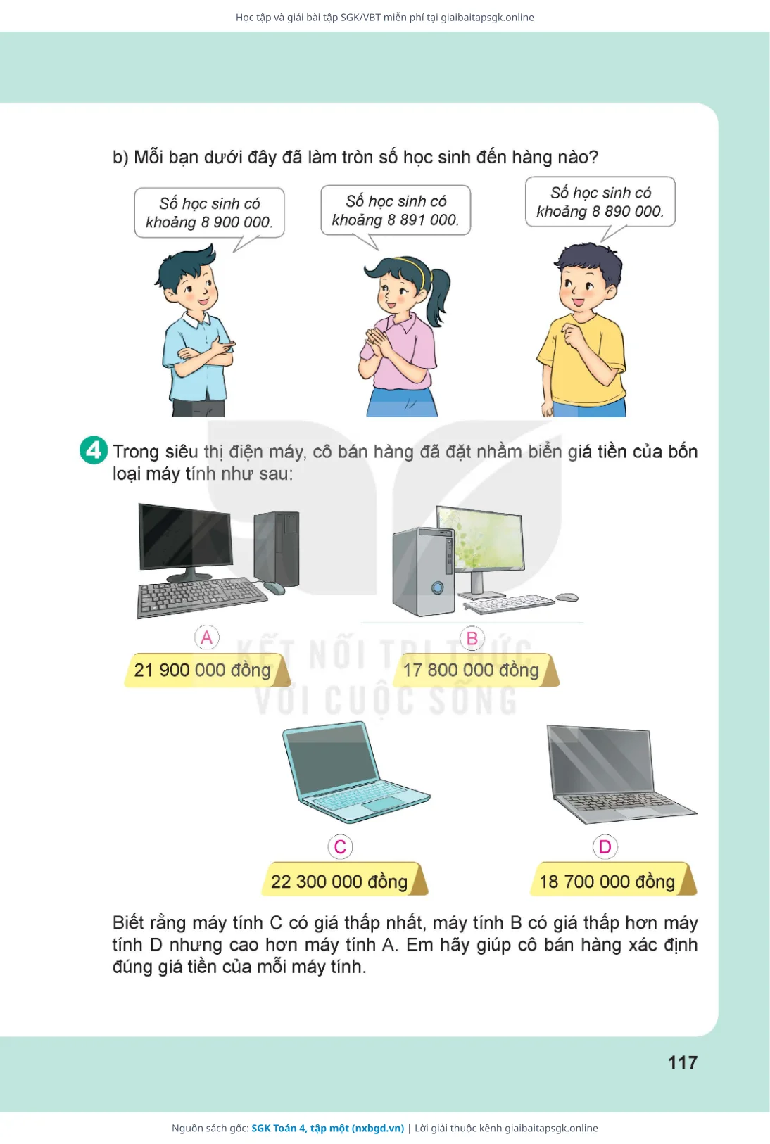 Trang 117 sách giáo khoa SGK Toán 4, tập một bản chuẩn