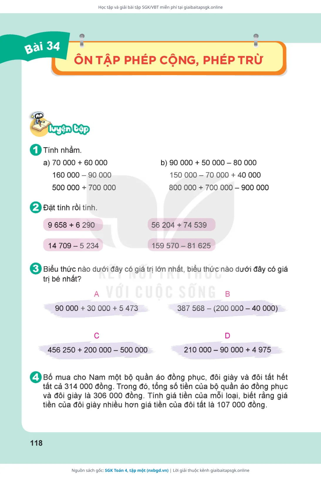 Trang 119 sách giáo khoa SGK Toán 4, tập một thu nhỏ