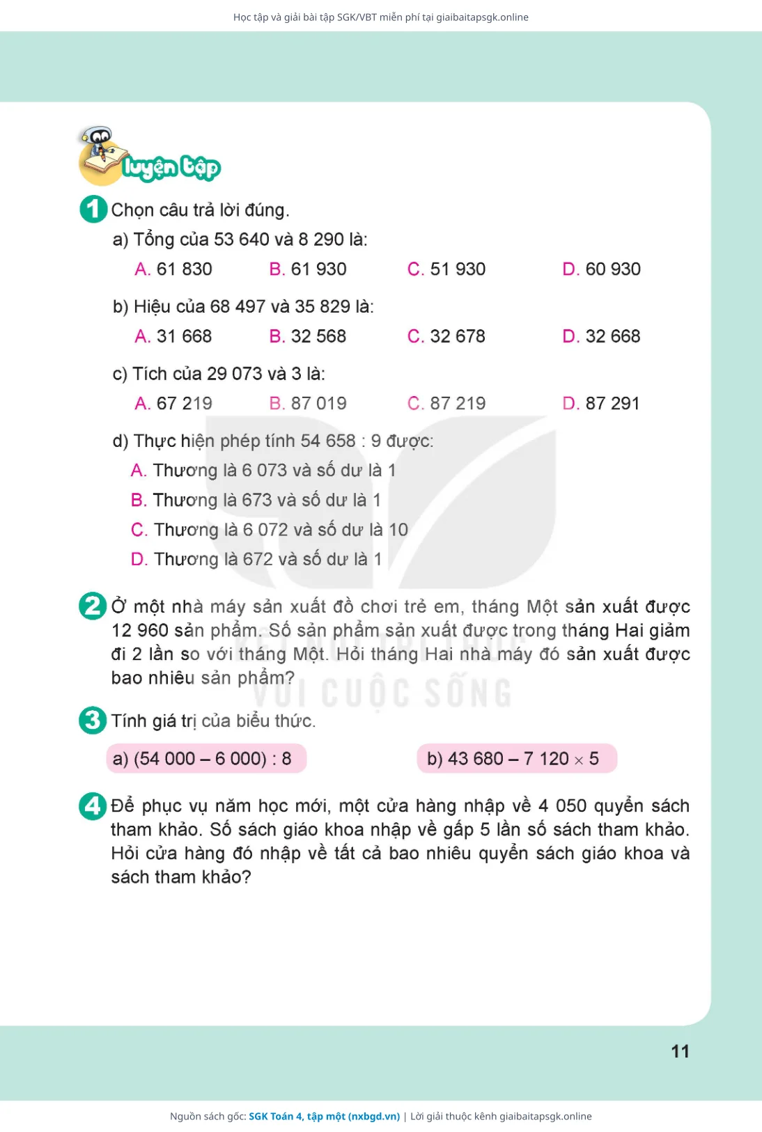 Trang 12 sách giáo khoa SGK Toán 4, tập một thu nhỏ