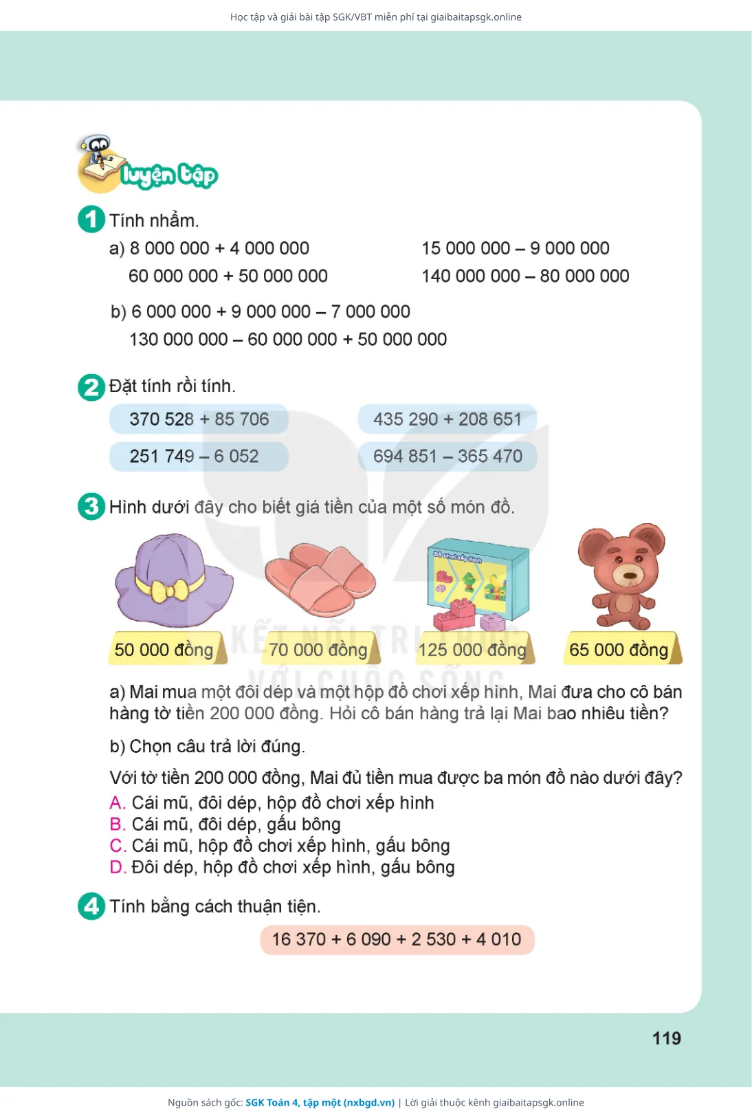 Trang 120 sách giáo khoa SGK Toán 4, tập một thu nhỏ