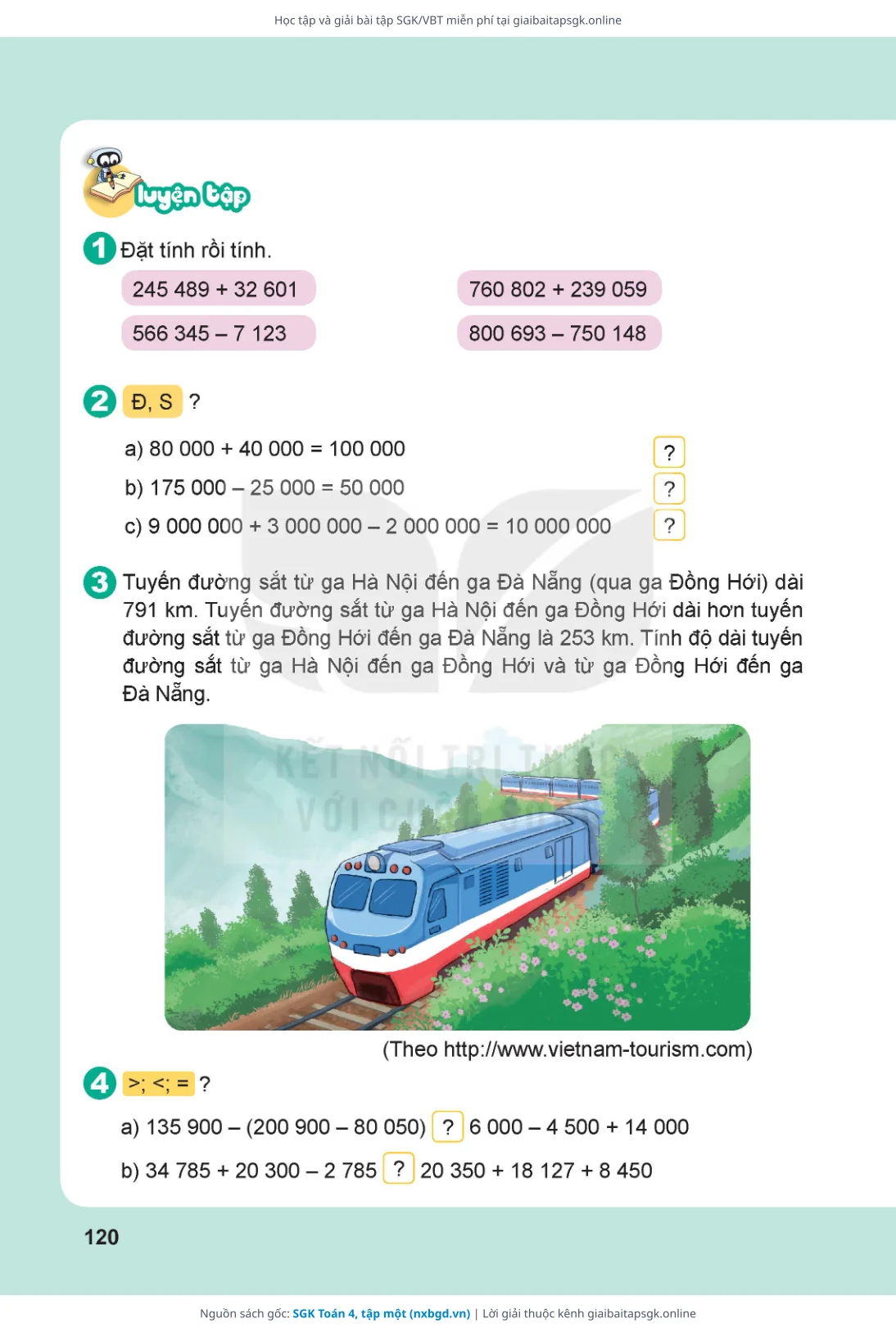 Trang 121 sách giáo khoa SGK Toán 4, tập một thu nhỏ