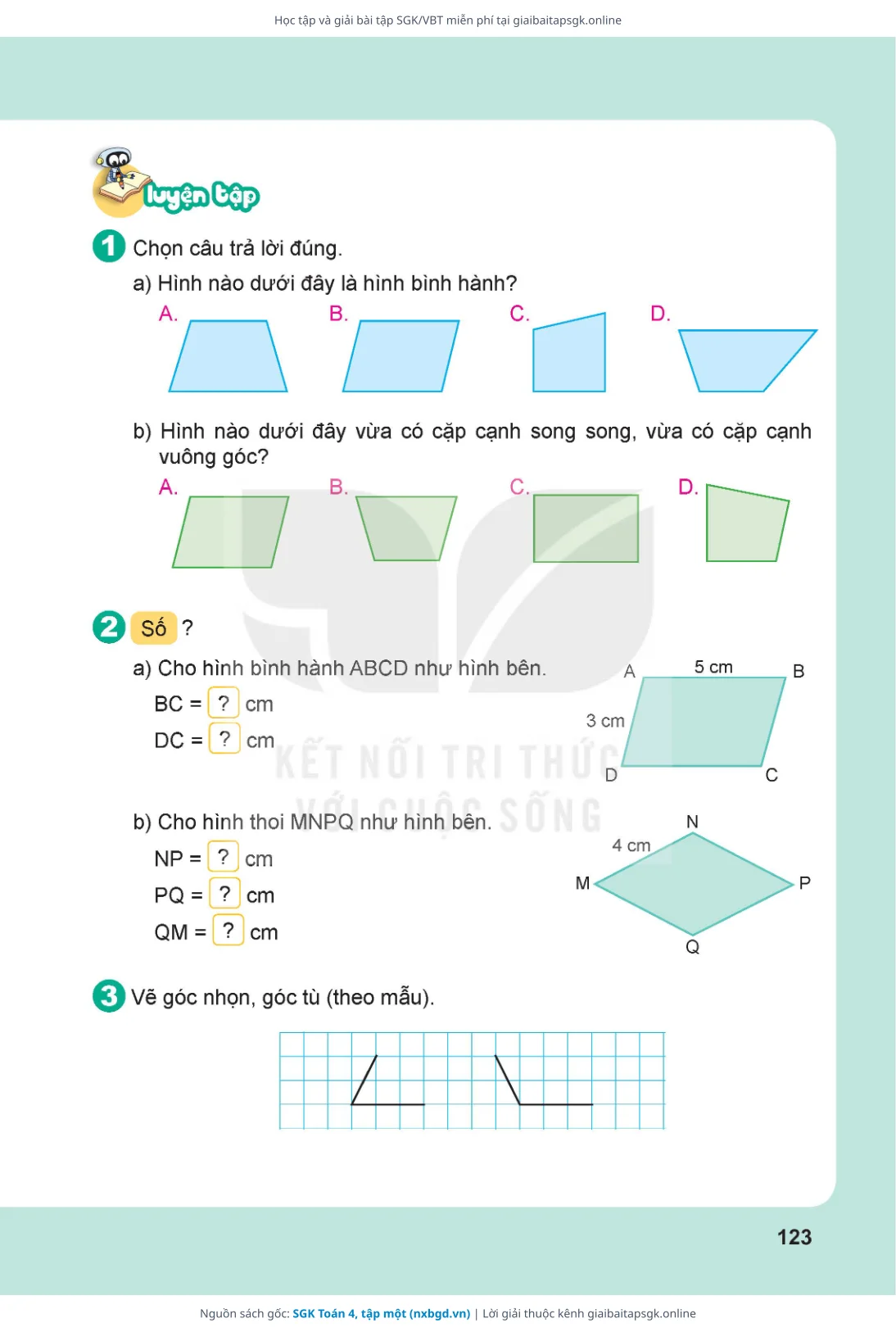 Trang 124 sách giáo khoa SGK Toán 4, tập một thu nhỏ