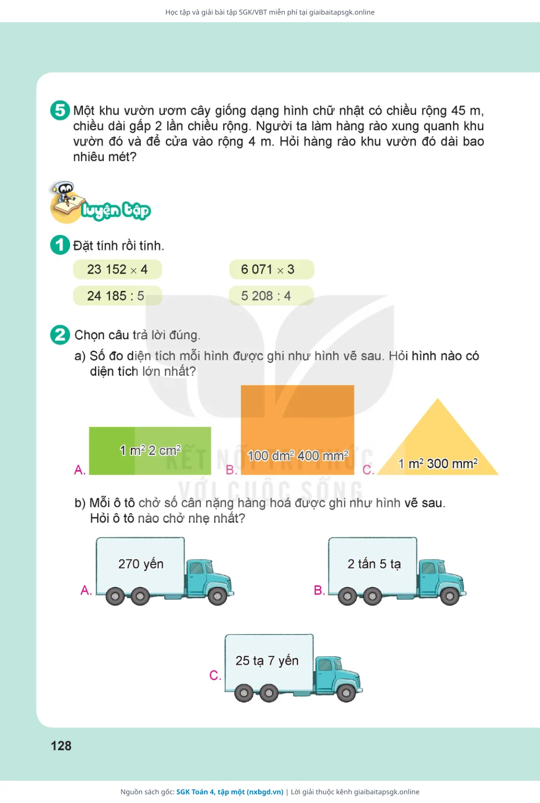 Trang 129 sách giáo khoa SGK Toán 4, tập một thu nhỏ