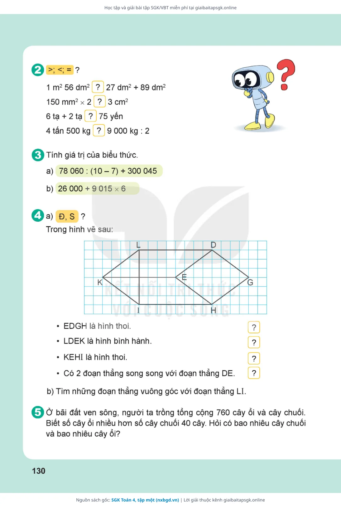 Trang 131 sách giáo khoa SGK Toán 4, tập một thu nhỏ