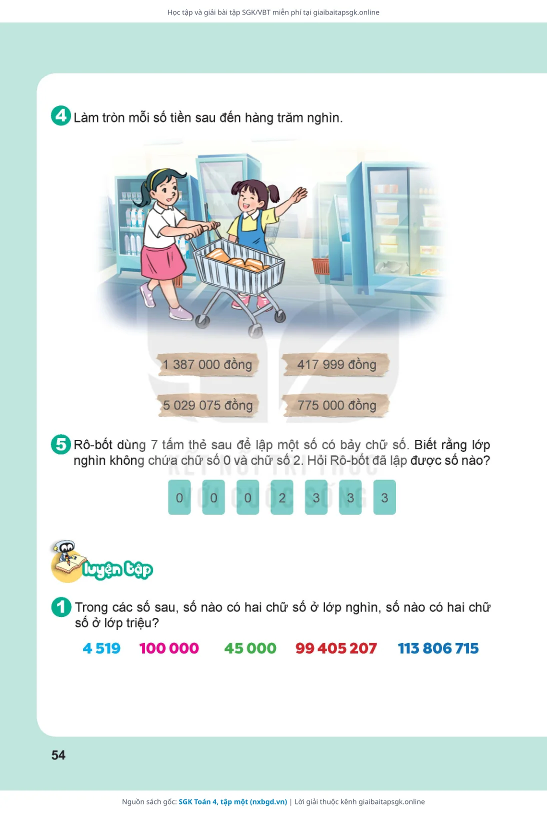 Trang 55 sách giáo khoa SGK Toán 4, tập một thu nhỏ