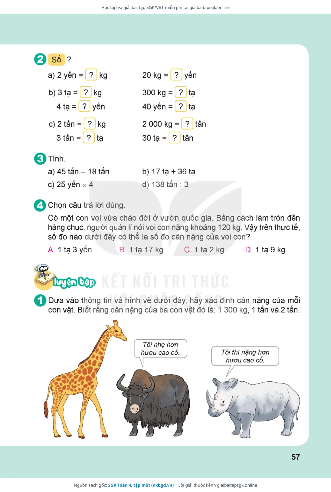 Trang 58 sách giáo khoa SGK Toán 4, tập một thu nhỏ