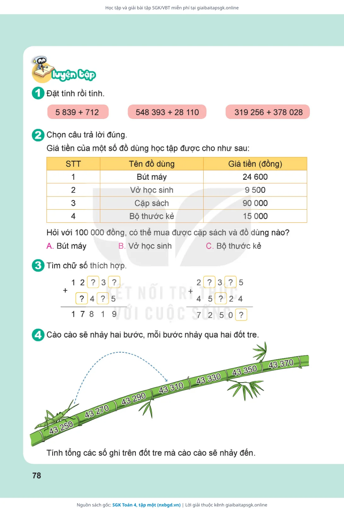 Trang 79 sách giáo khoa SGK Toán 4, tập một thu nhỏ