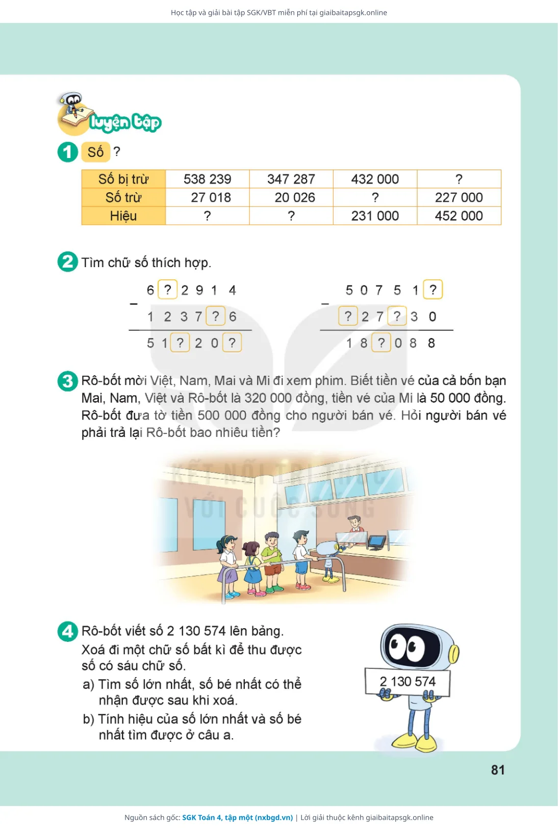 Trang 82 sách giáo khoa SGK Toán 4, tập một thu nhỏ