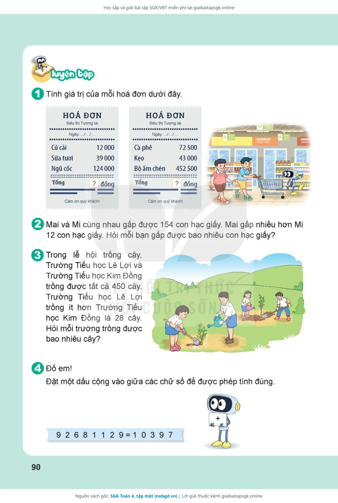Trang 91 sách giáo khoa SGK Toán 4, tập một thu nhỏ