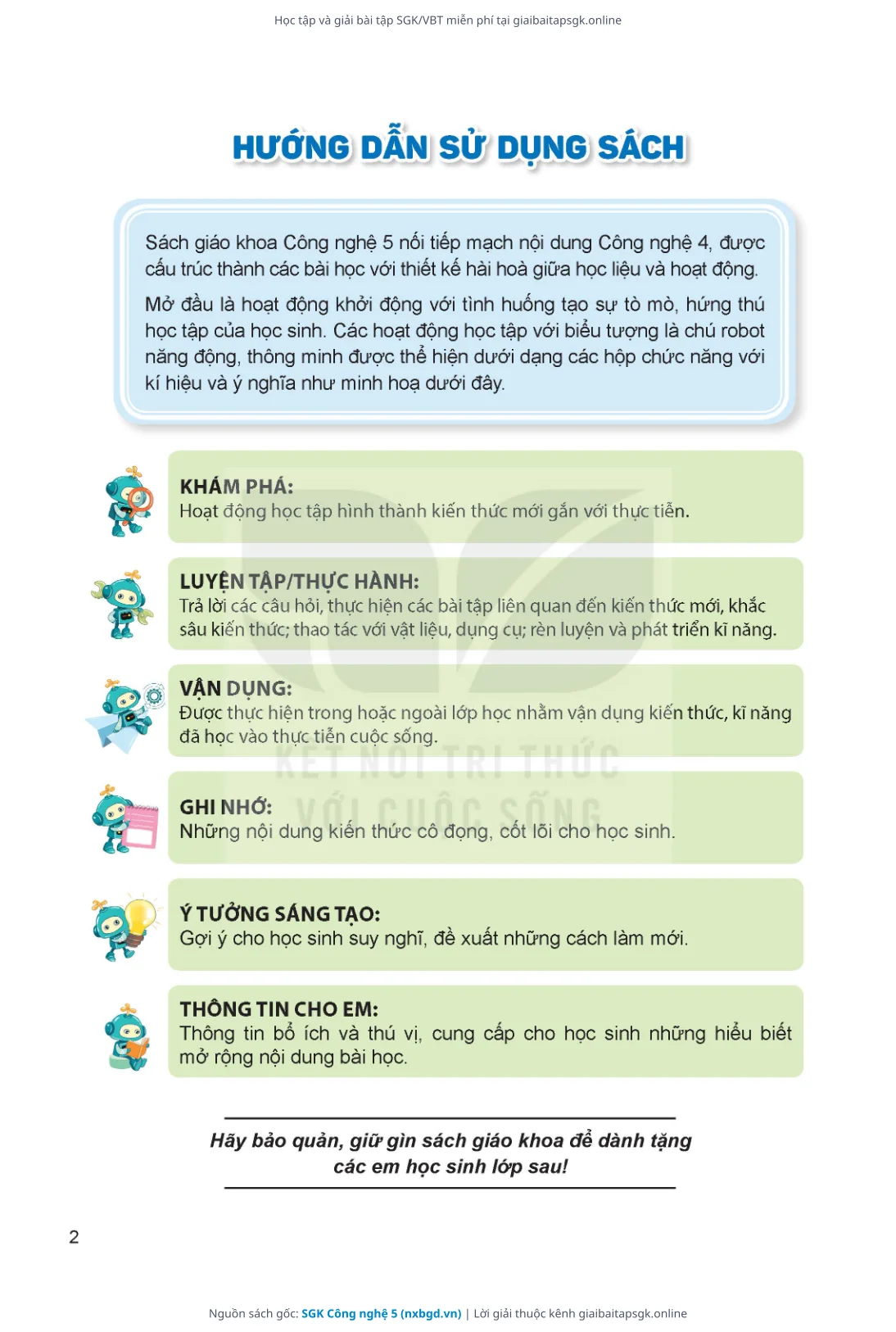Trang 3 sách giáo khoa SGK Công nghệ 5 thu nhỏ