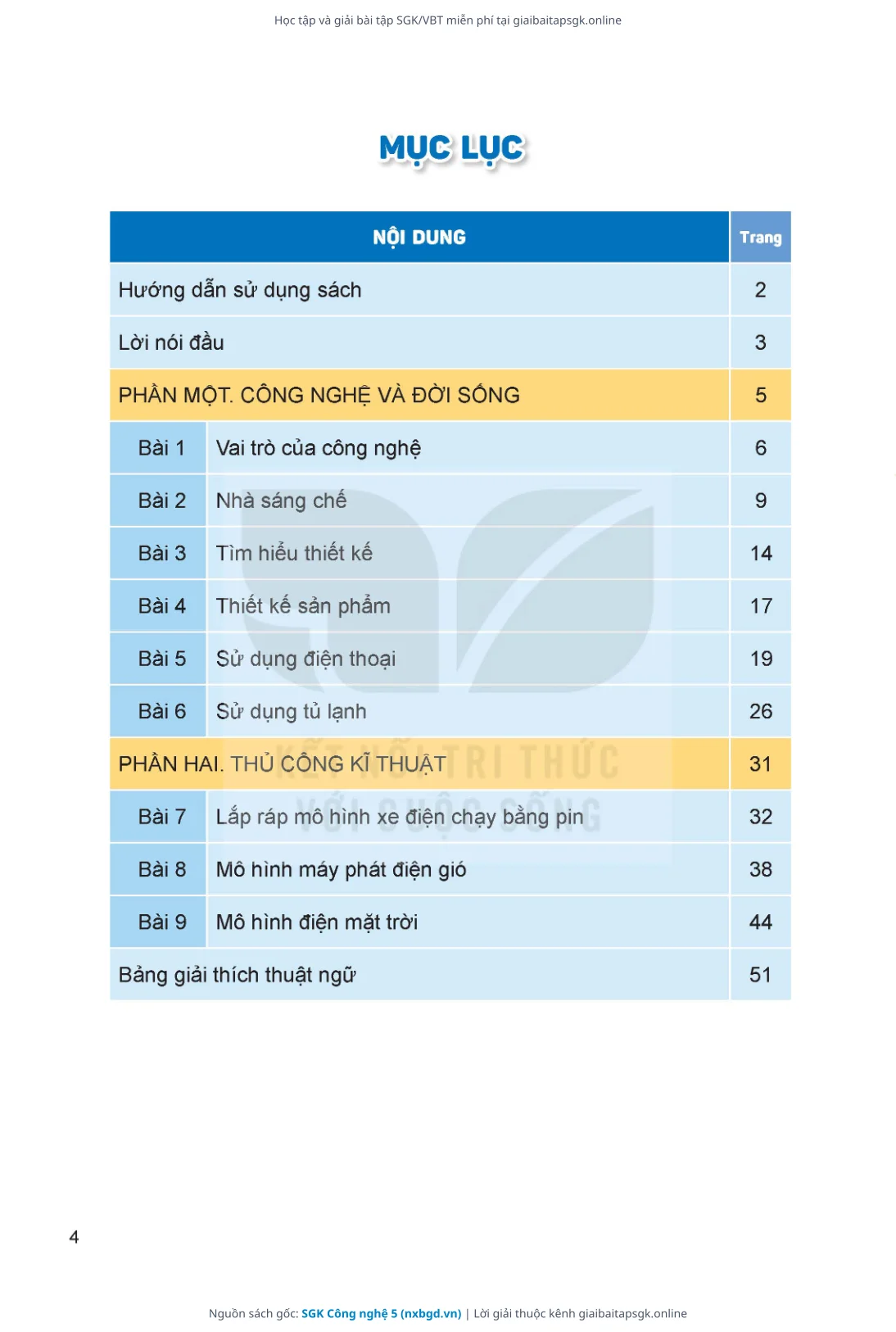 Trang 5 sách giáo khoa SGK Công nghệ 5 thu nhỏ