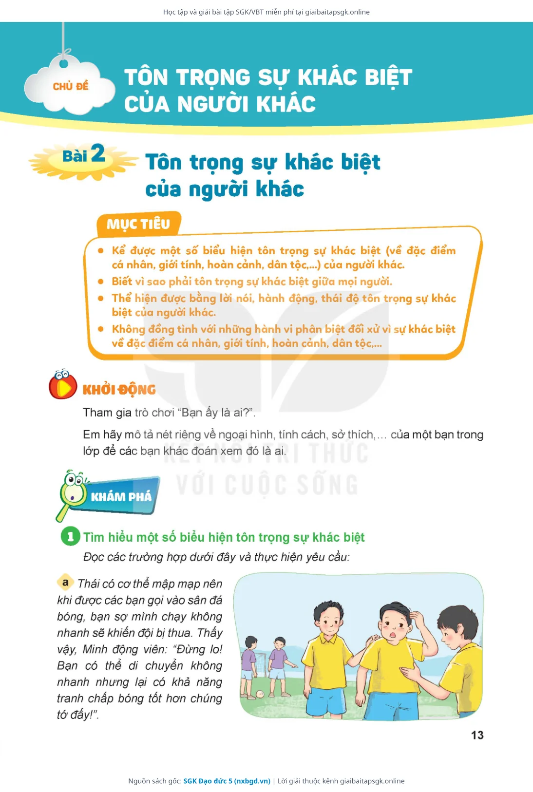 Trang 13 sách giáo khoa SGK Đạo đức 5 bản chuẩn