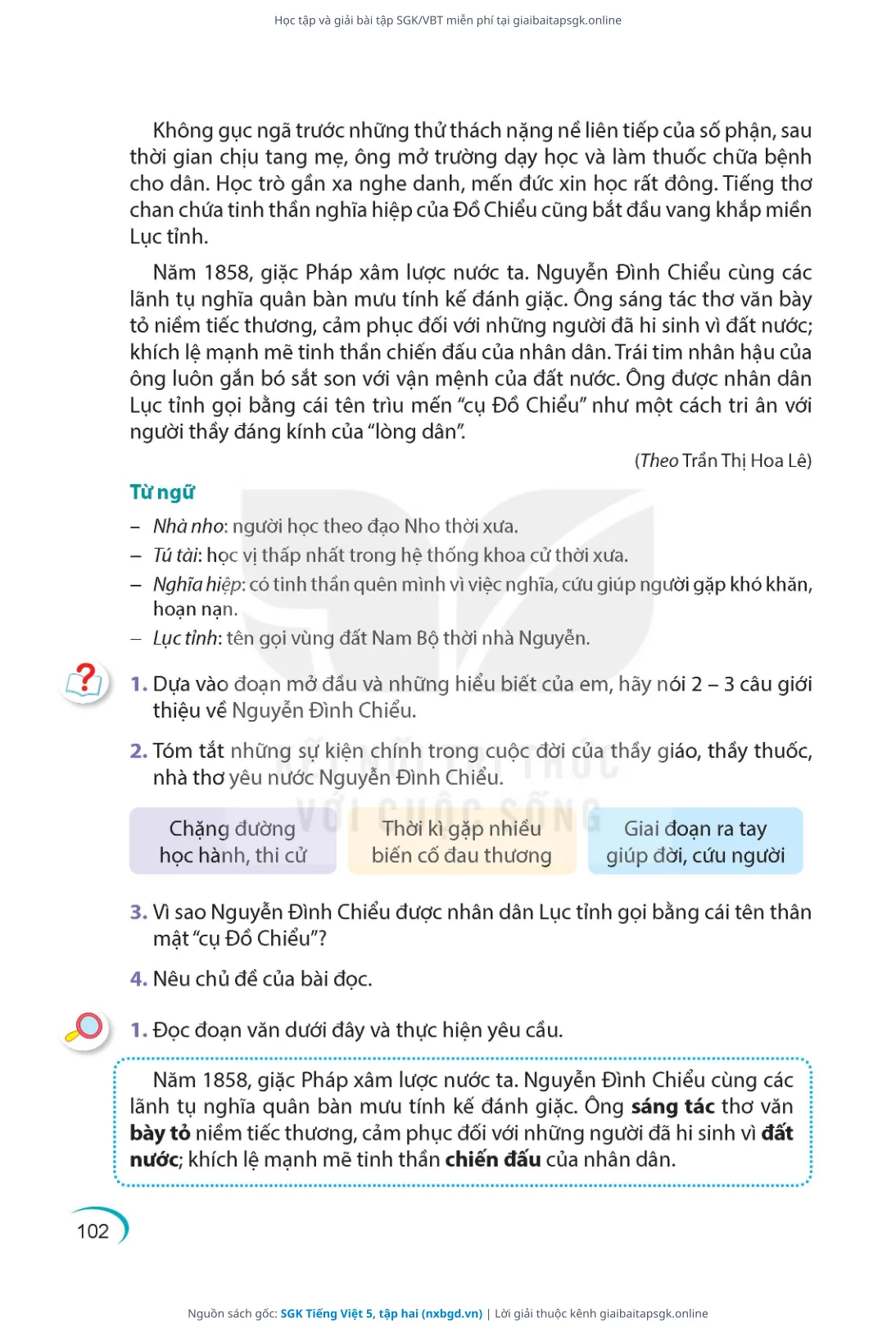 Trang 102 sách giáo khoa SGK Tiếng Việt 5, tập hai thu nhỏ