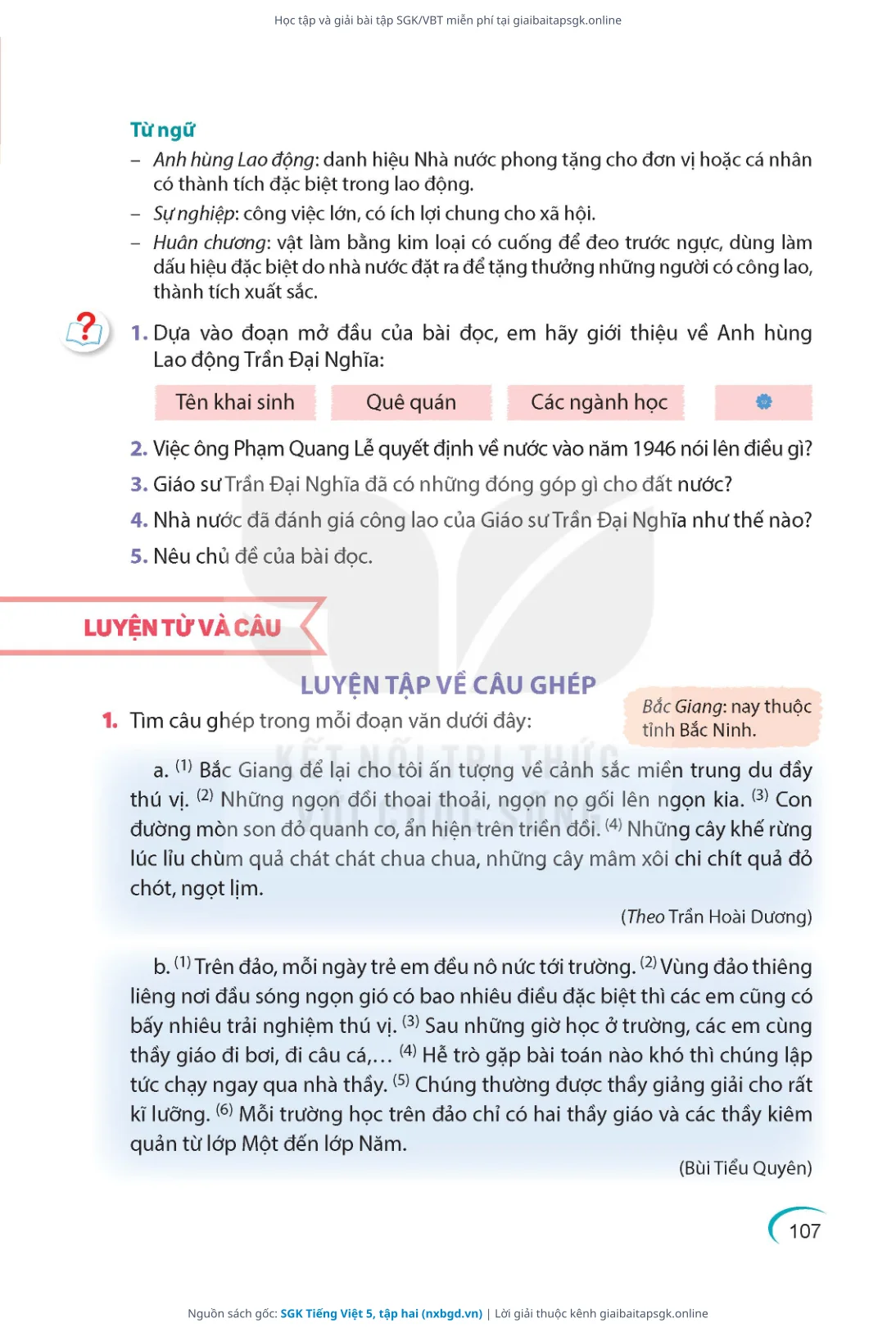 Trang 107 sách giáo khoa SGK Tiếng Việt 5, tập hai thu nhỏ