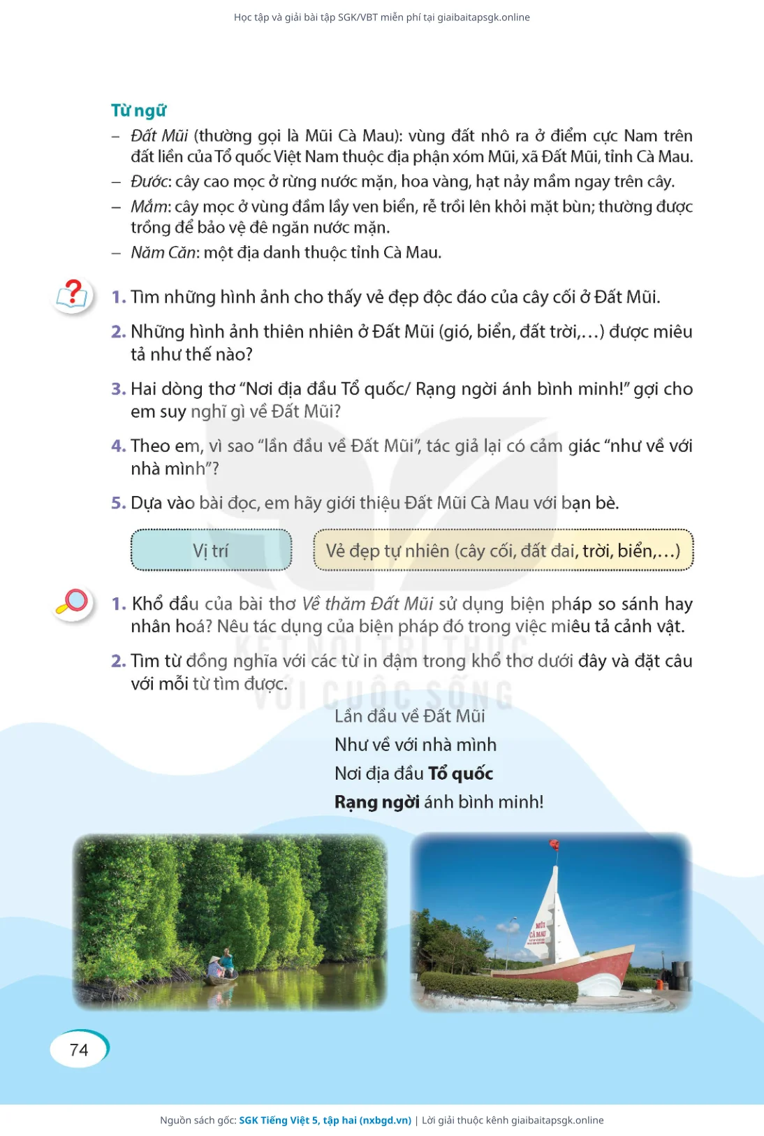 Trang 74 sách giáo khoa SGK Tiếng Việt 5, tập hai thu nhỏ