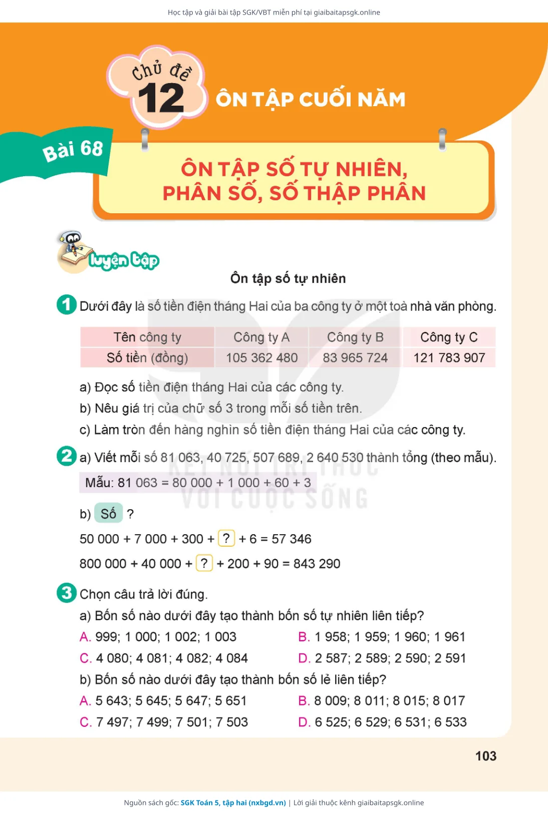 Trang 104 sách giáo khoa SGK Toán 5, tập hai thu nhỏ