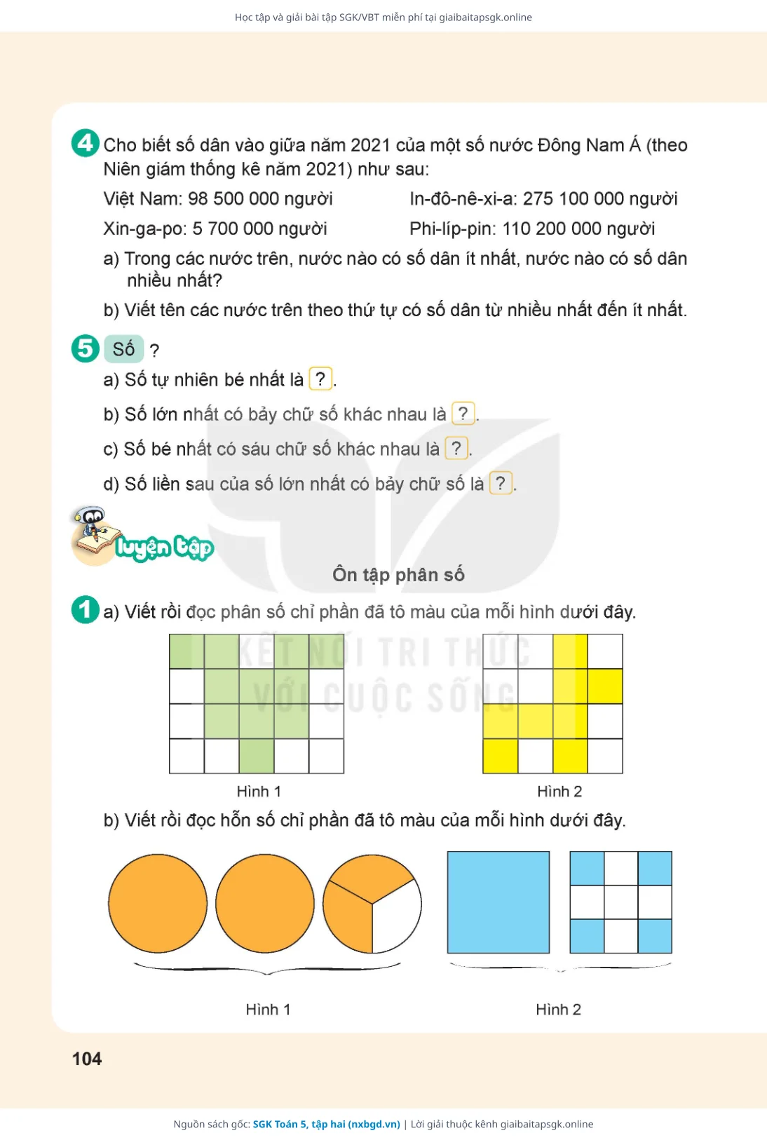 Trang 105 sách giáo khoa SGK Toán 5, tập hai thu nhỏ