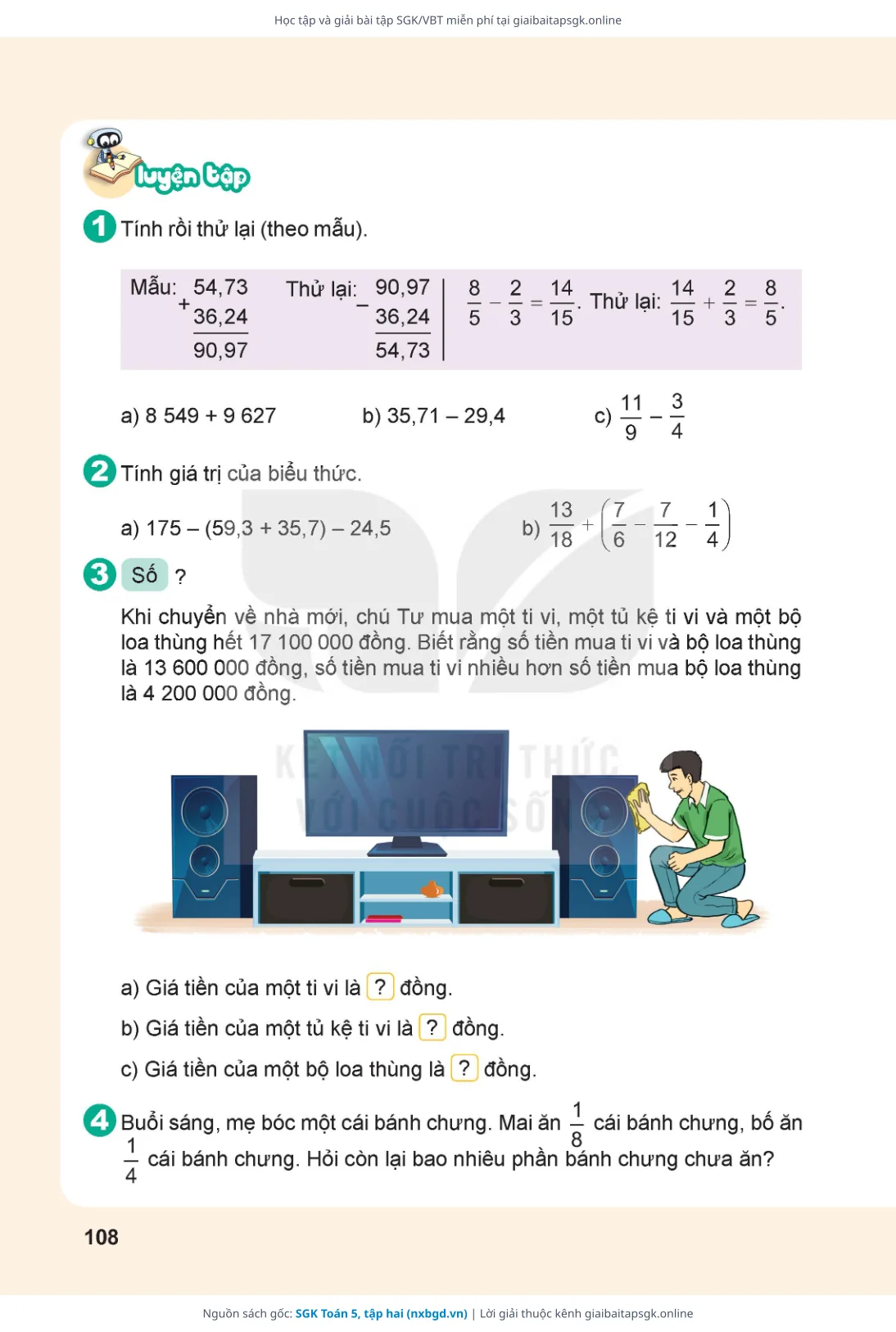 Trang 109 sách giáo khoa SGK Toán 5, tập hai thu nhỏ