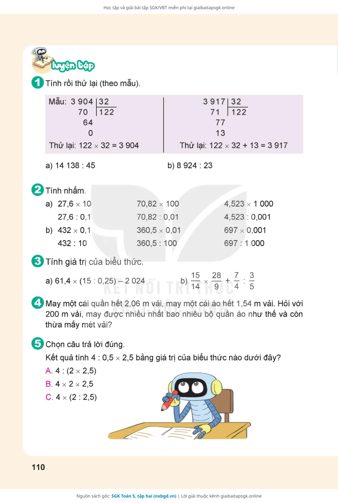 Trang 111 sách giáo khoa SGK Toán 5, tập hai thu nhỏ