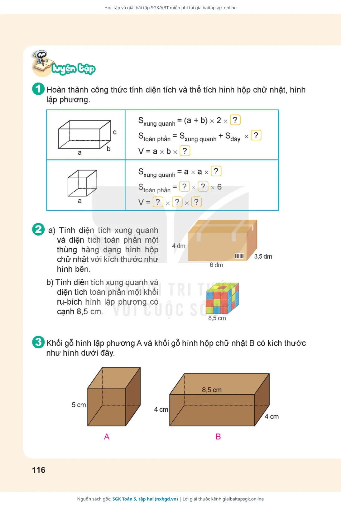 Trang 117 sách giáo khoa SGK Toán 5, tập hai thu nhỏ