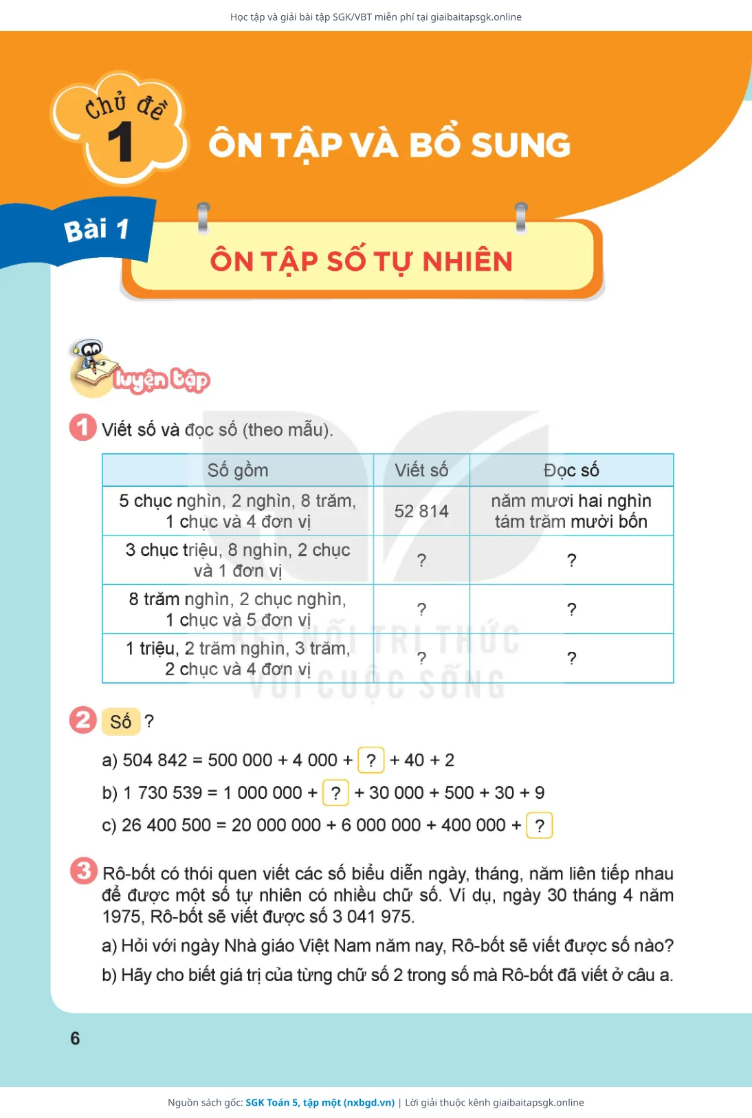 Trang 6 sách giáo khoa SGK Toán 5, tập một bản chuẩn