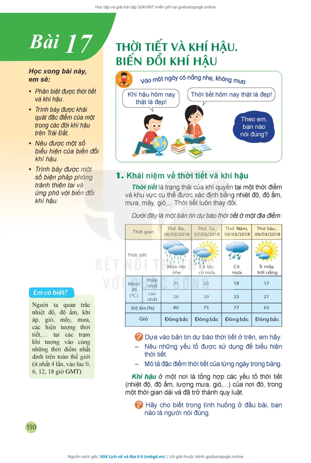 Trang 151 sách giáo khoa SGK Lịch sử và Địa lí 6 bản chuẩn