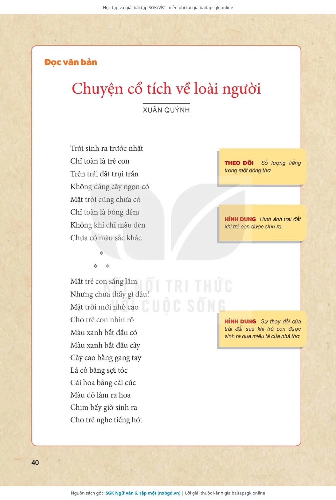 Trang 40 sách giáo khoa SGK Ngữ văn 6, tập một bản chuẩn