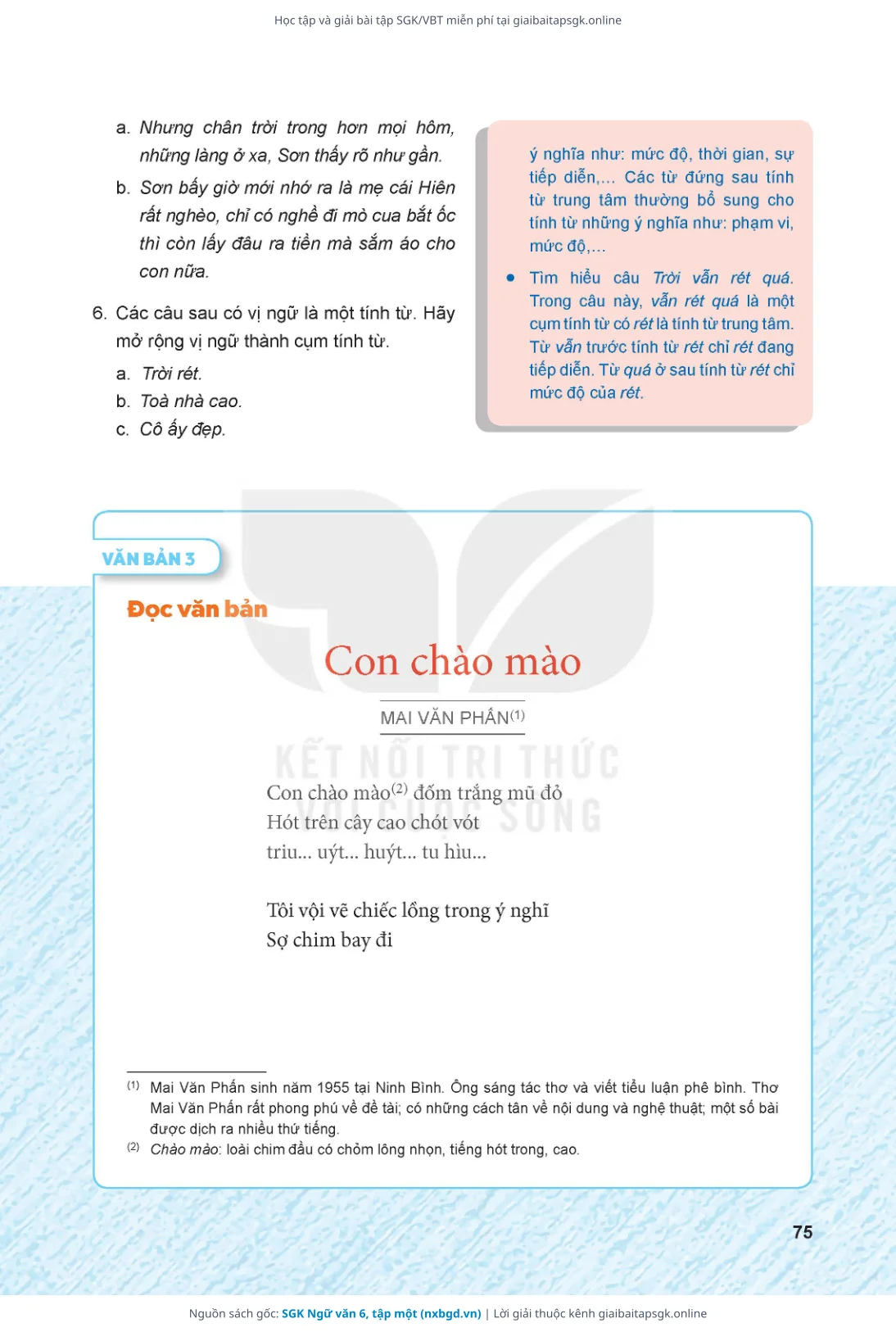 Trang 75 sách giáo khoa SGK Ngữ văn 6, tập một bản chuẩn