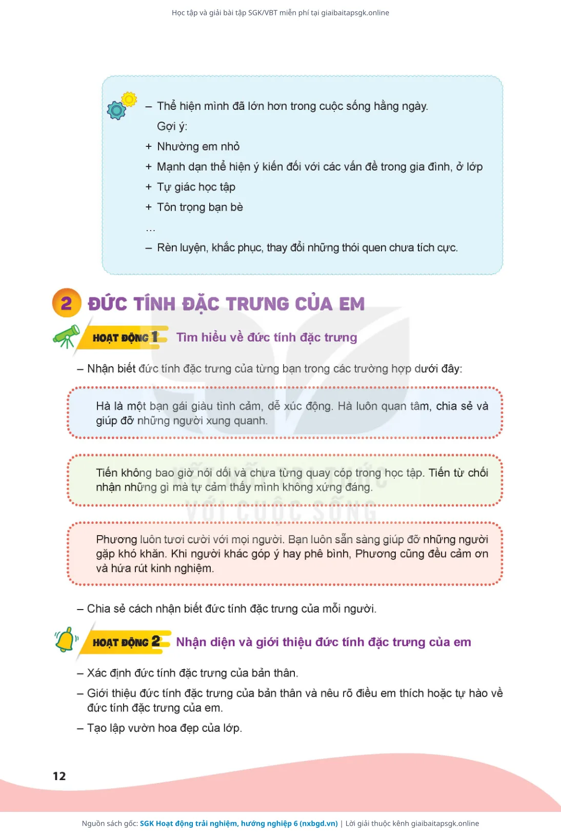 Trang 12 sách giáo khoa SGK Hoạt động trải nghiệm, hướng nghiệp 6 bản chuẩn