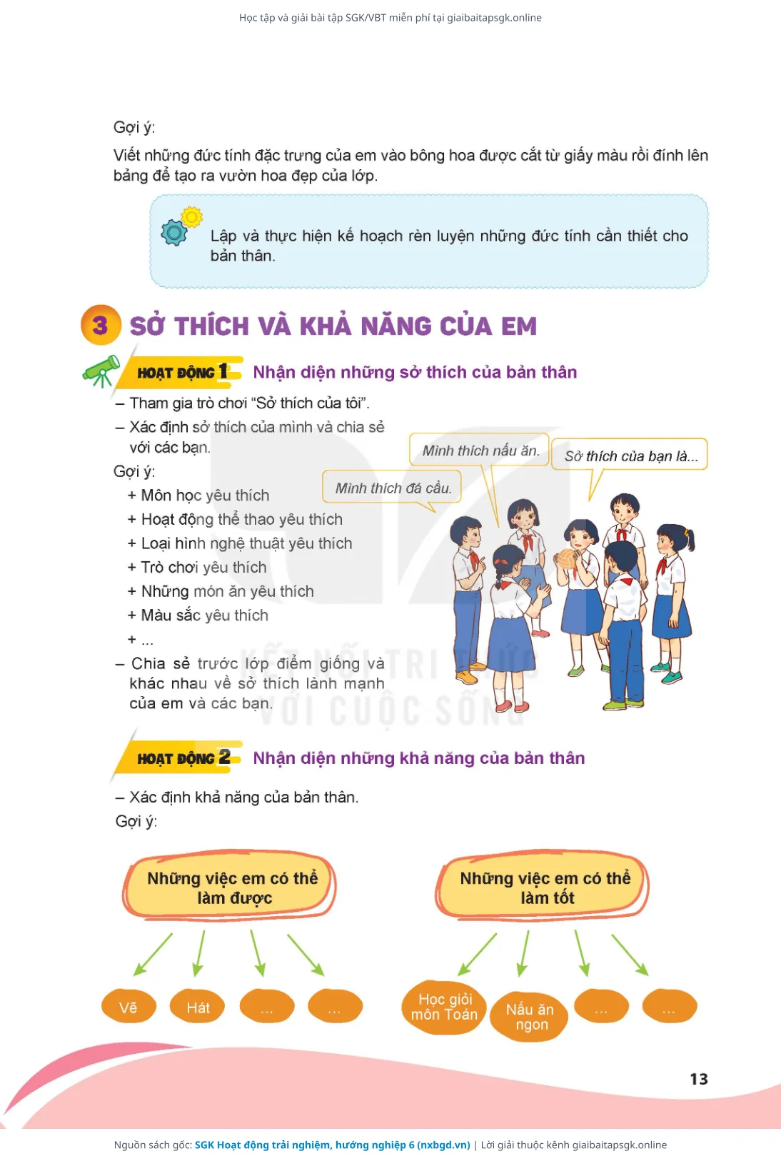 Trang 13 sách giáo khoa SGK Hoạt động trải nghiệm, hướng nghiệp 6 bản chuẩn