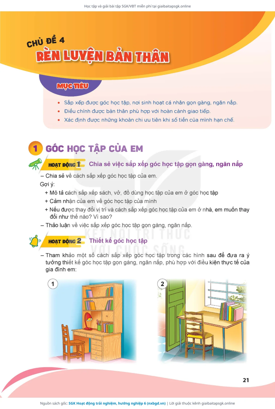 Trang 21 sách giáo khoa SGK Hoạt động trải nghiệm, hướng nghiệp 6 bản chuẩn