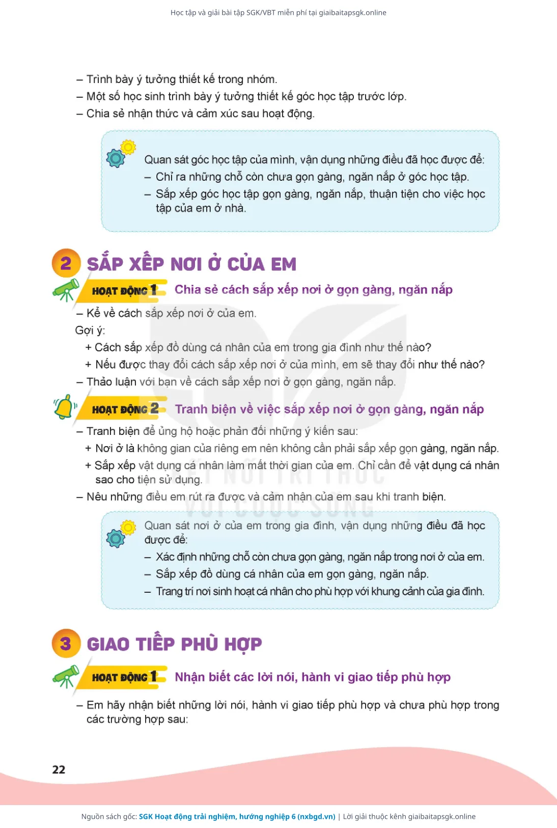 Trang 22 sách giáo khoa SGK Hoạt động trải nghiệm, hướng nghiệp 6 bản chuẩn