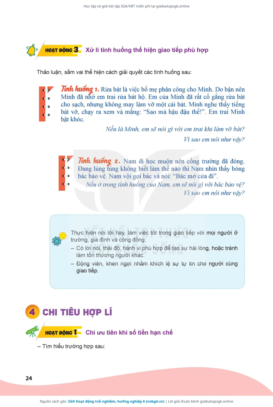 Trang 24 sách giáo khoa SGK Hoạt động trải nghiệm, hướng nghiệp 6 bản chuẩn