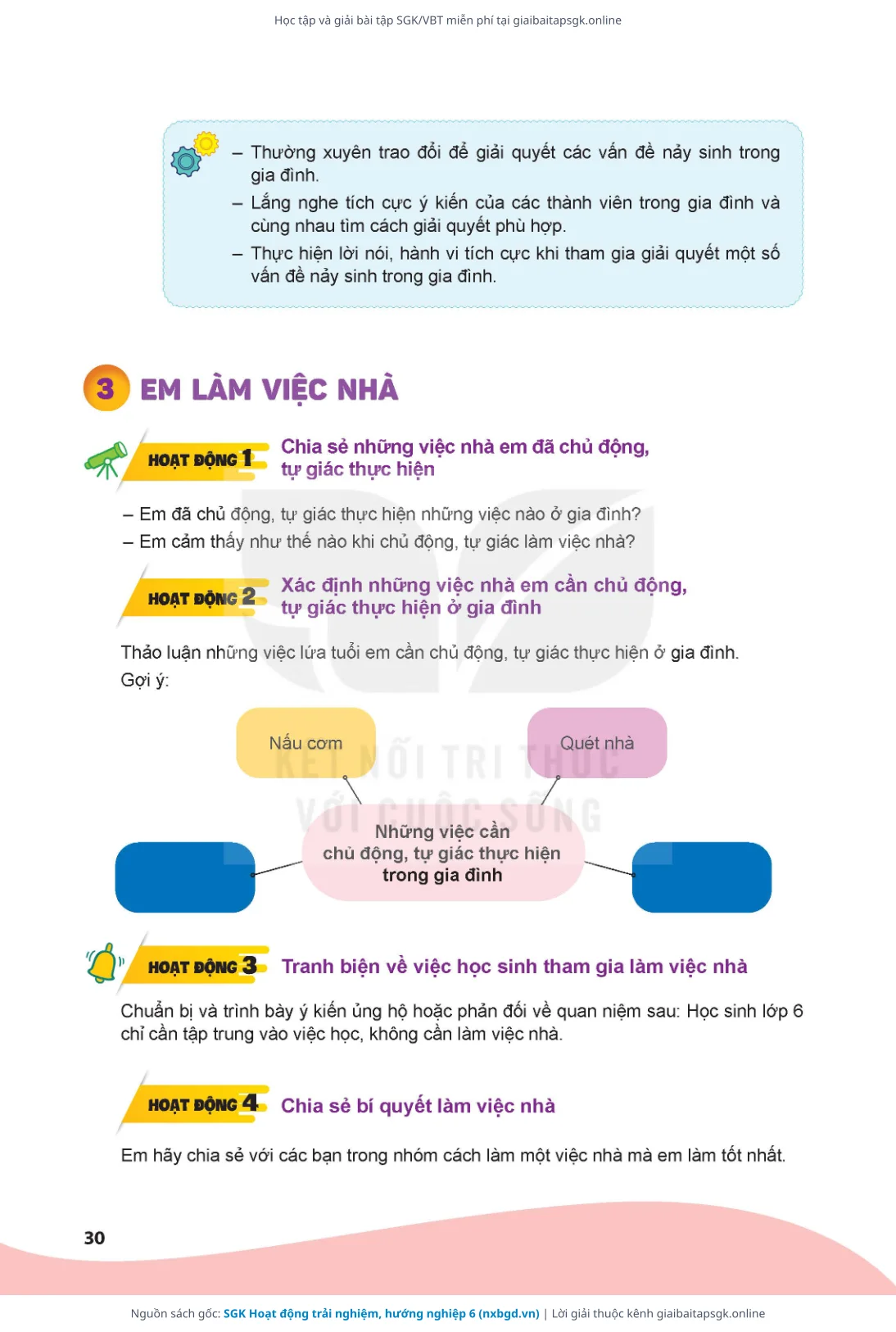 Trang 30 sách giáo khoa SGK Hoạt động trải nghiệm, hướng nghiệp 6 bản chuẩn