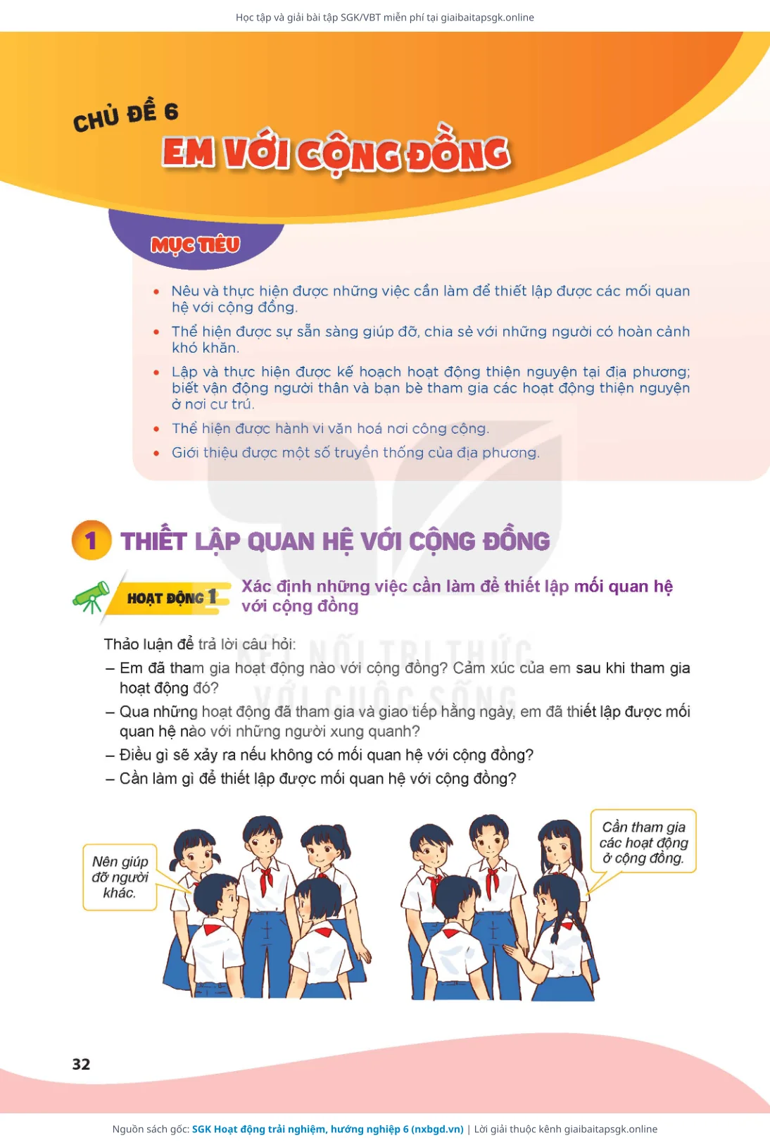 Trang 32 sách giáo khoa SGK Hoạt động trải nghiệm, hướng nghiệp 6 bản chuẩn