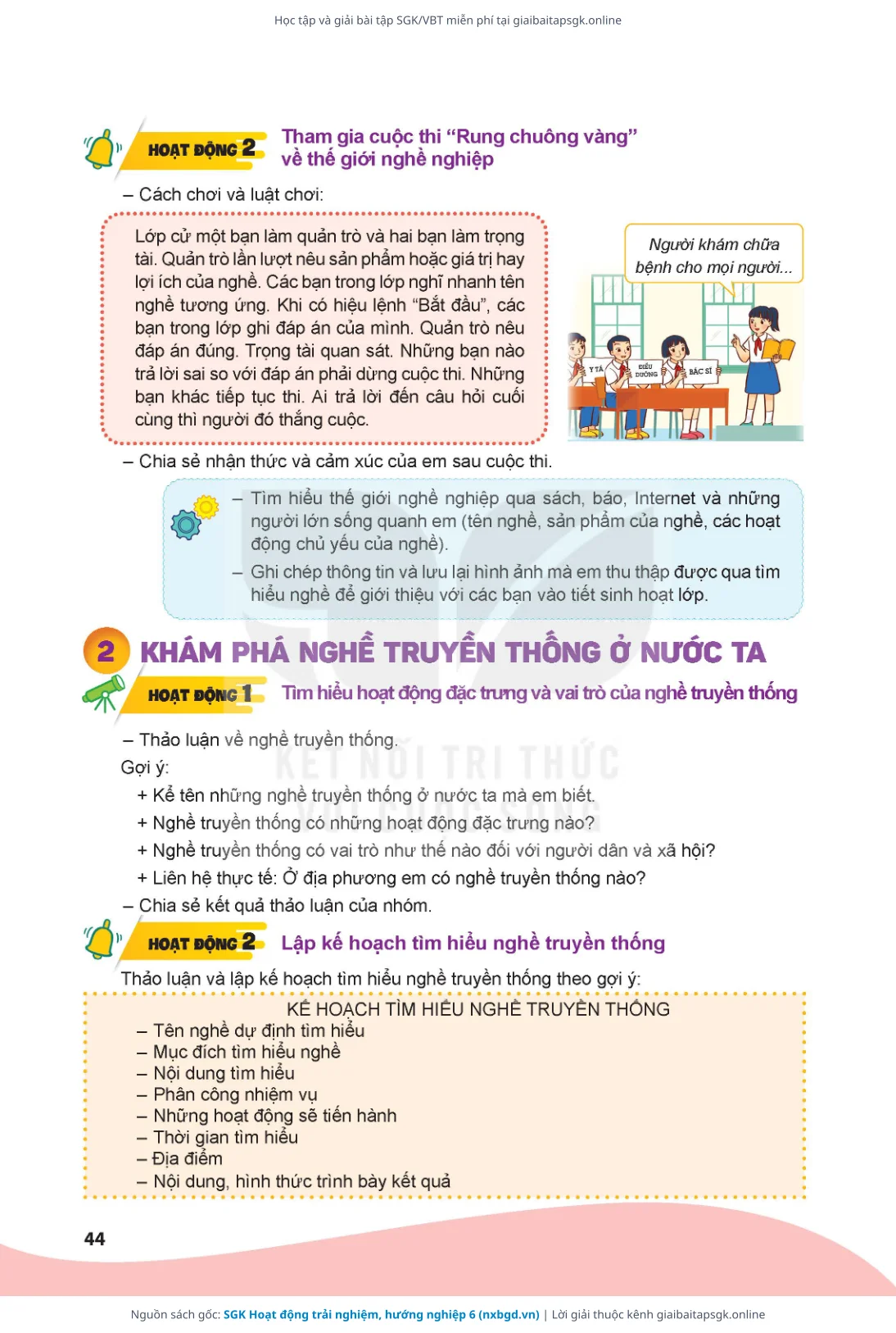 Trang 44 sách giáo khoa SGK Hoạt động trải nghiệm, hướng nghiệp 6 bản chuẩn