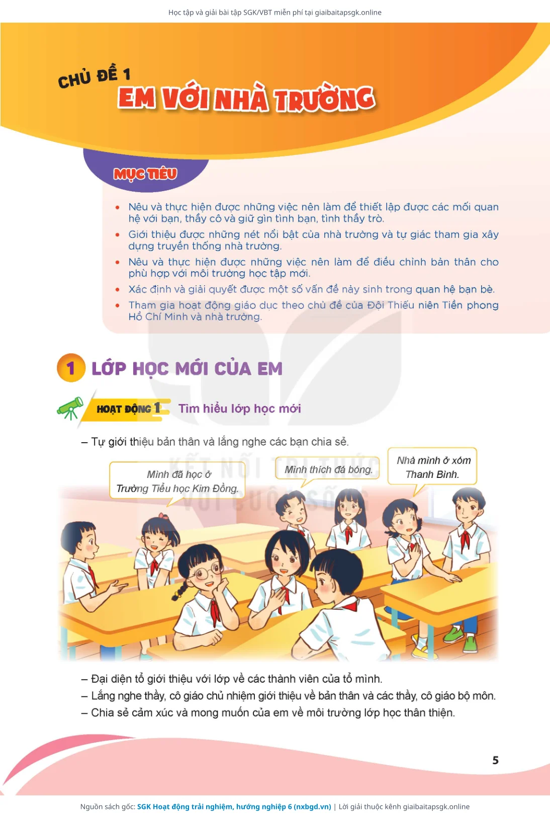 Trang 5 sách giáo khoa SGK Hoạt động trải nghiệm, hướng nghiệp 6 bản chuẩn