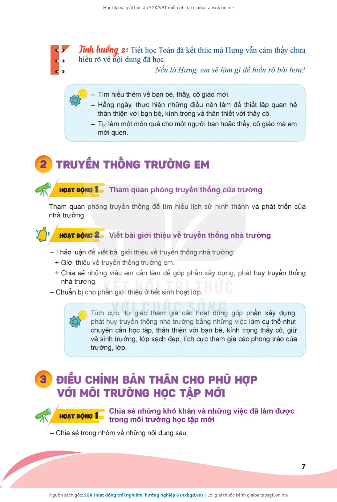Trang 7 sách giáo khoa SGK Hoạt động trải nghiệm, hướng nghiệp 6 bản chuẩn