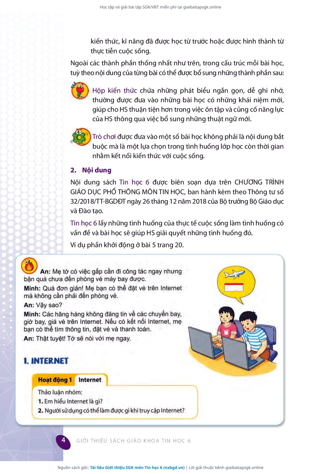 Trang 5 sách giáo khoa Tài liệu Giới thiệu SGK môn Tin học 6 thu nhỏ