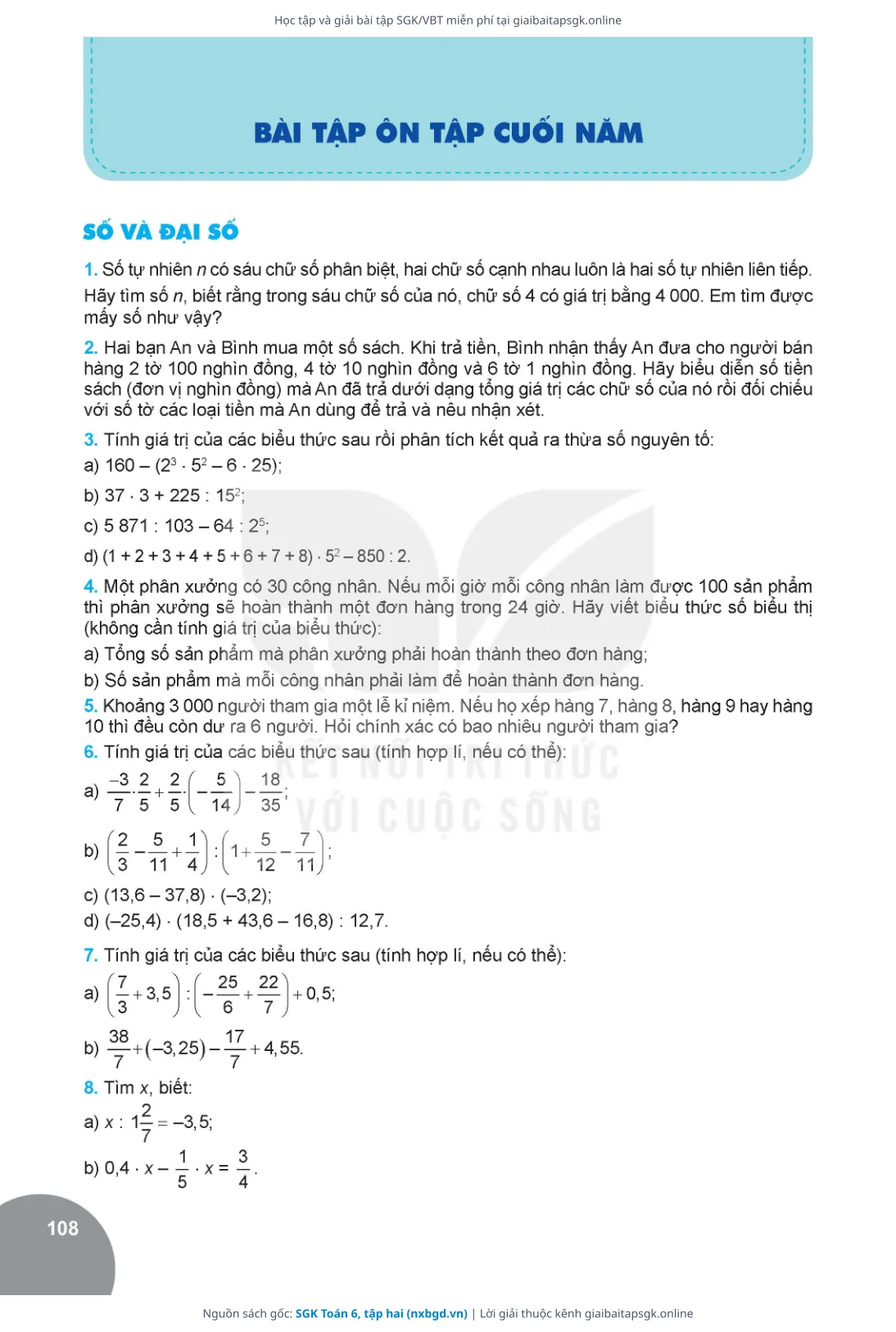 Trang 109 sách giáo khoa SGK Toán 6, tập hai thu nhỏ