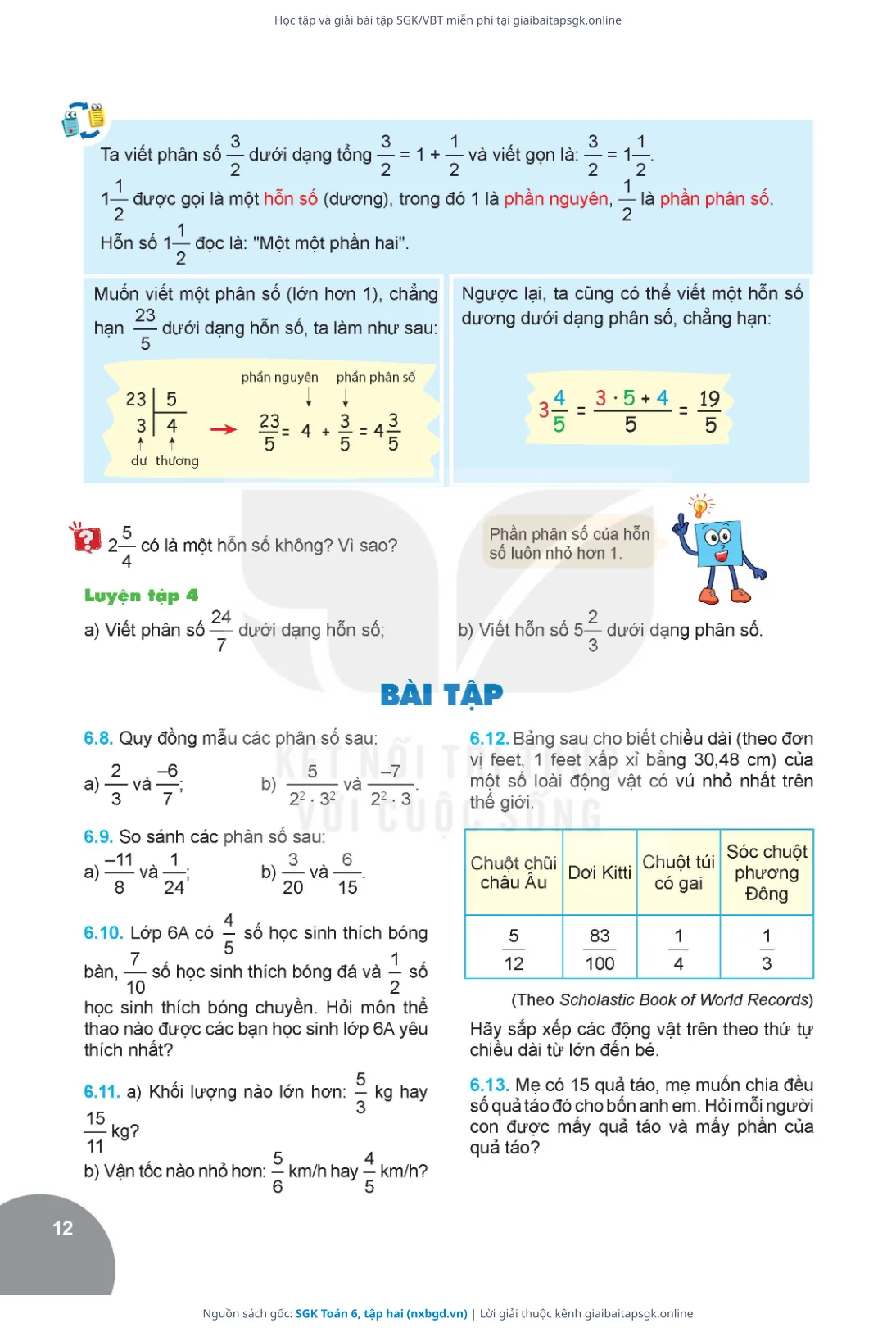 Trang 13 sách giáo khoa SGK Toán 6, tập hai thu nhỏ