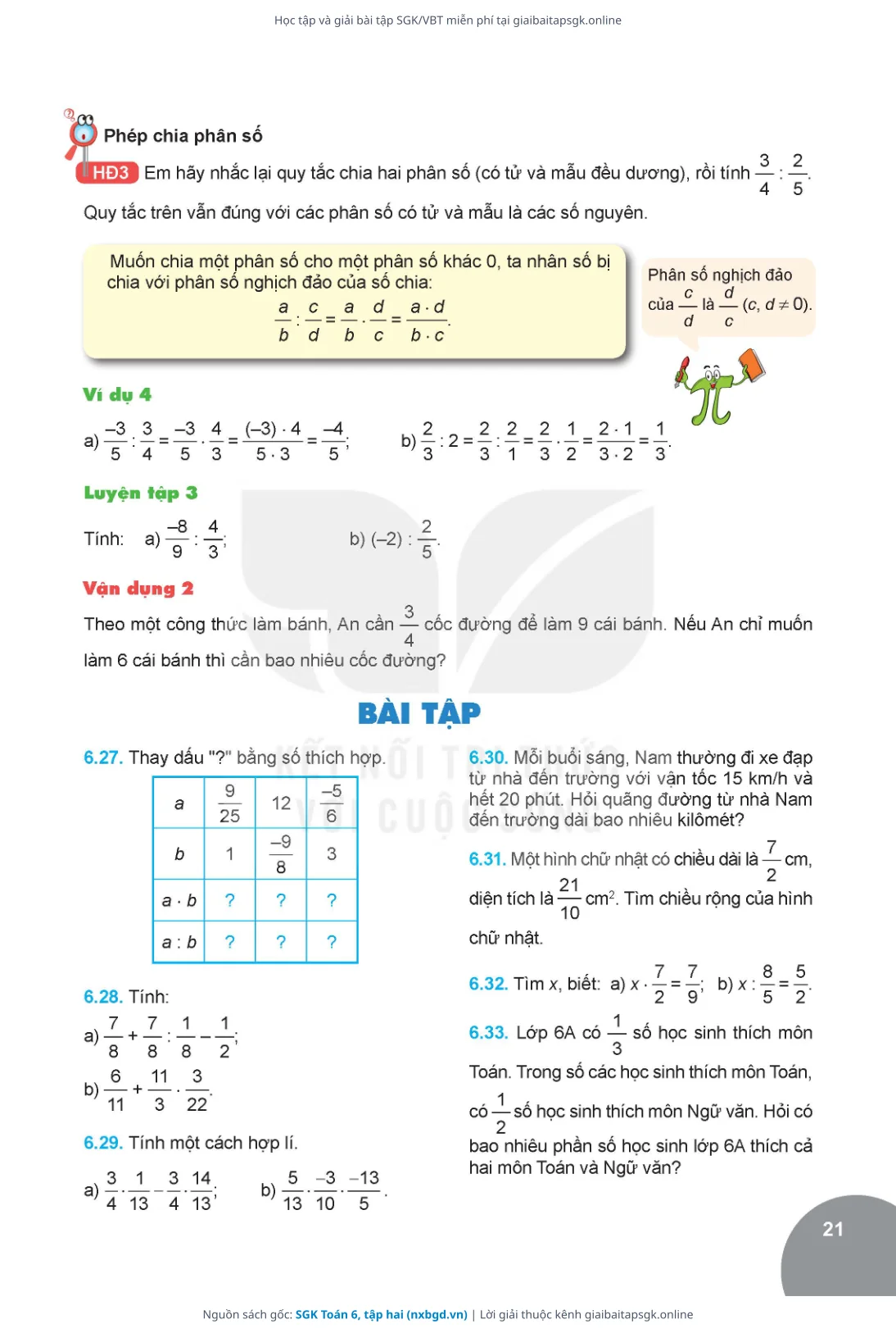 Trang 21 sách giáo khoa SGK Toán 6, tập hai bản chuẩn