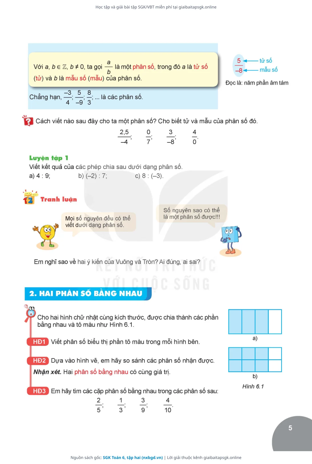 Trang 6 sách giáo khoa SGK Toán 6, tập hai thu nhỏ