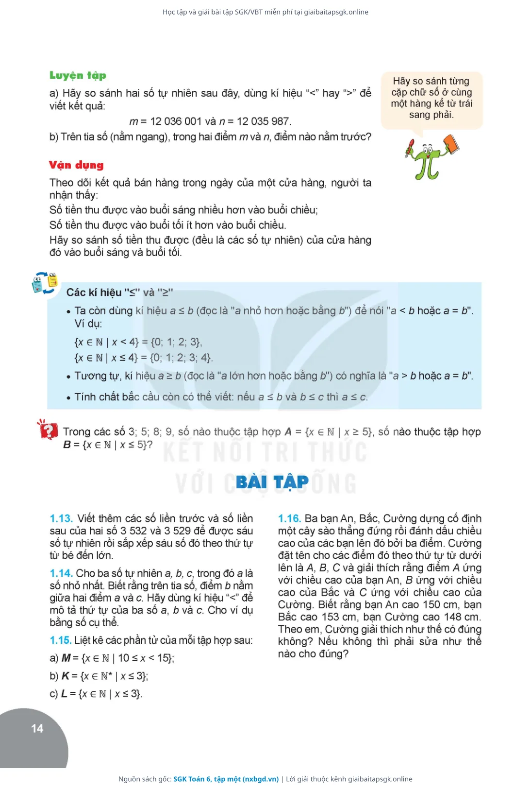 Trang 15 sách giáo khoa SGK Toán 6, tập một thu nhỏ