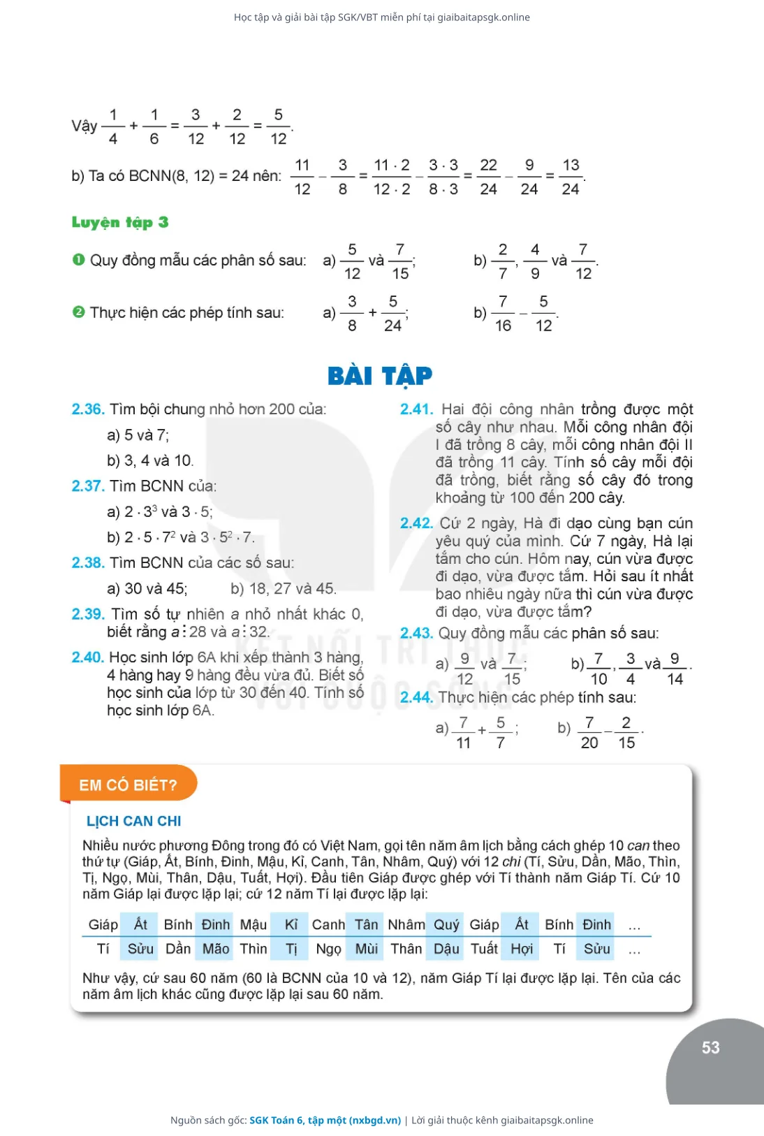 Trang 53 sách giáo khoa SGK Toán 6, tập một thu nhỏ