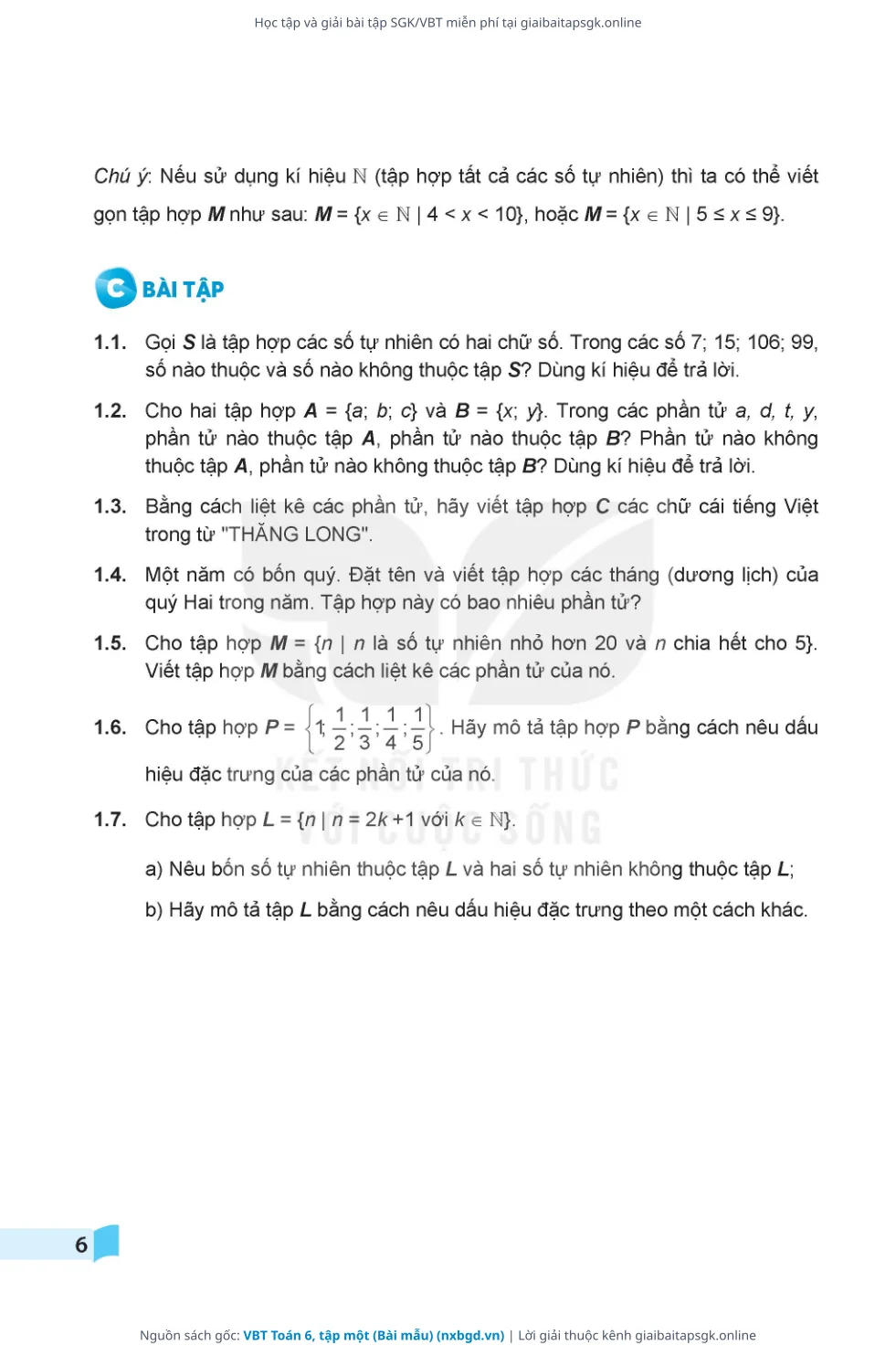 Trang 7 sách giáo khoa VBT Toán 6, tập một (Bài mẫu) thu nhỏ